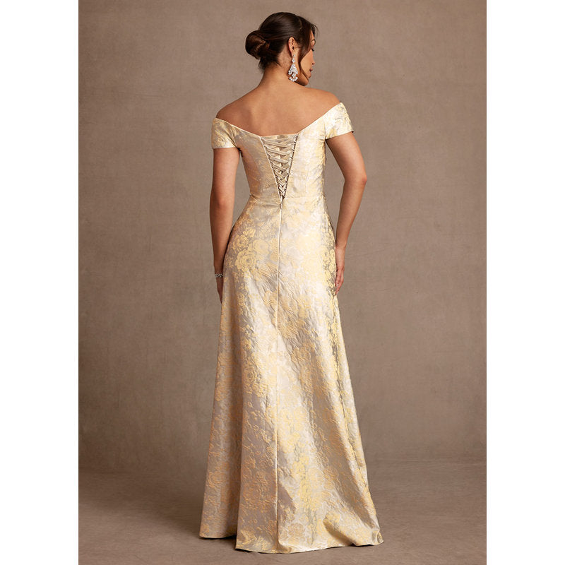 Beatrix A-Line Off-the-Shoulder Jacquard Mother of the Bride Dress in Vintage Champagne - photo 2