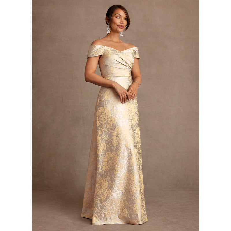 Beatrix A-Line Off-the-Shoulder Jacquard Mother of the Bride Dress in Vintage Champagne - photo 3