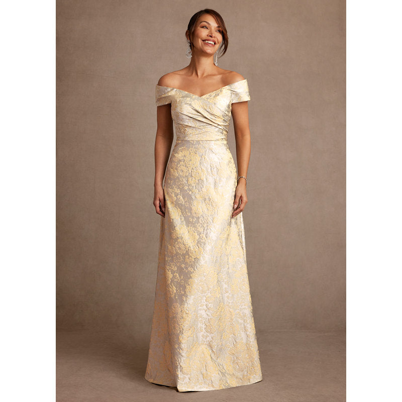 Beatrix A-Line Off-the-Shoulder Jacquard Mother of the Bride Dress in Vintage Champagne - photo 4