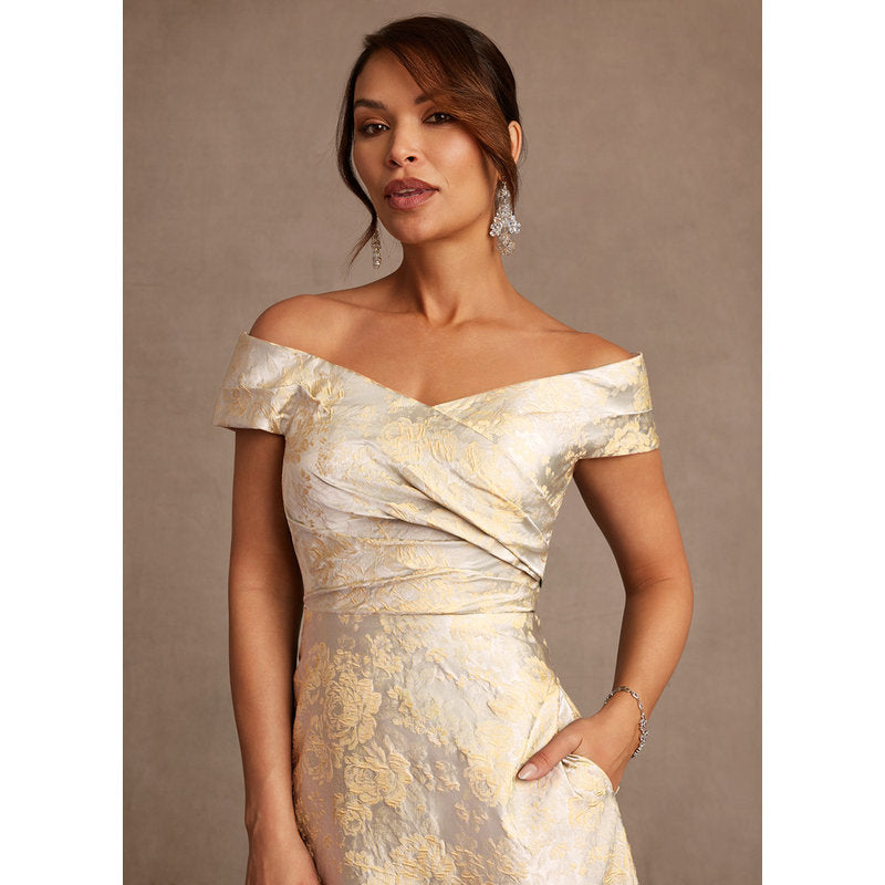 Beatrix A-Line Off-the-Shoulder Jacquard Mother of the Bride Dress in Vintage Champagne - photo 5