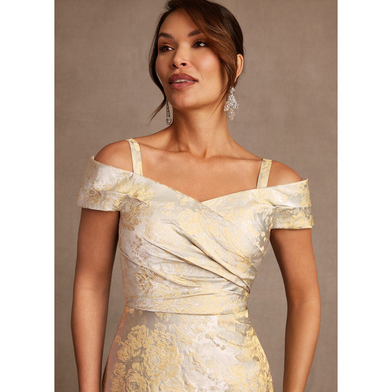 Beatrix A-Line Off-the-Shoulder Jacquard Mother of the Bride Dress in Vintage Champagne - photo 6