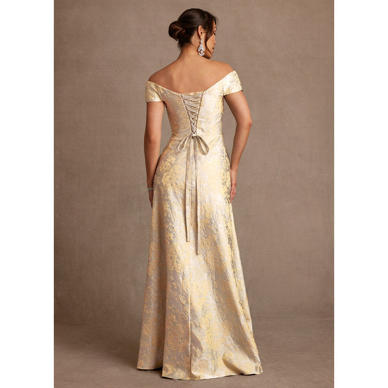 Beatrix A-Line Off-the-Shoulder Jacquard Mother of the Bride Dress in Vintage Champagne - photo 8