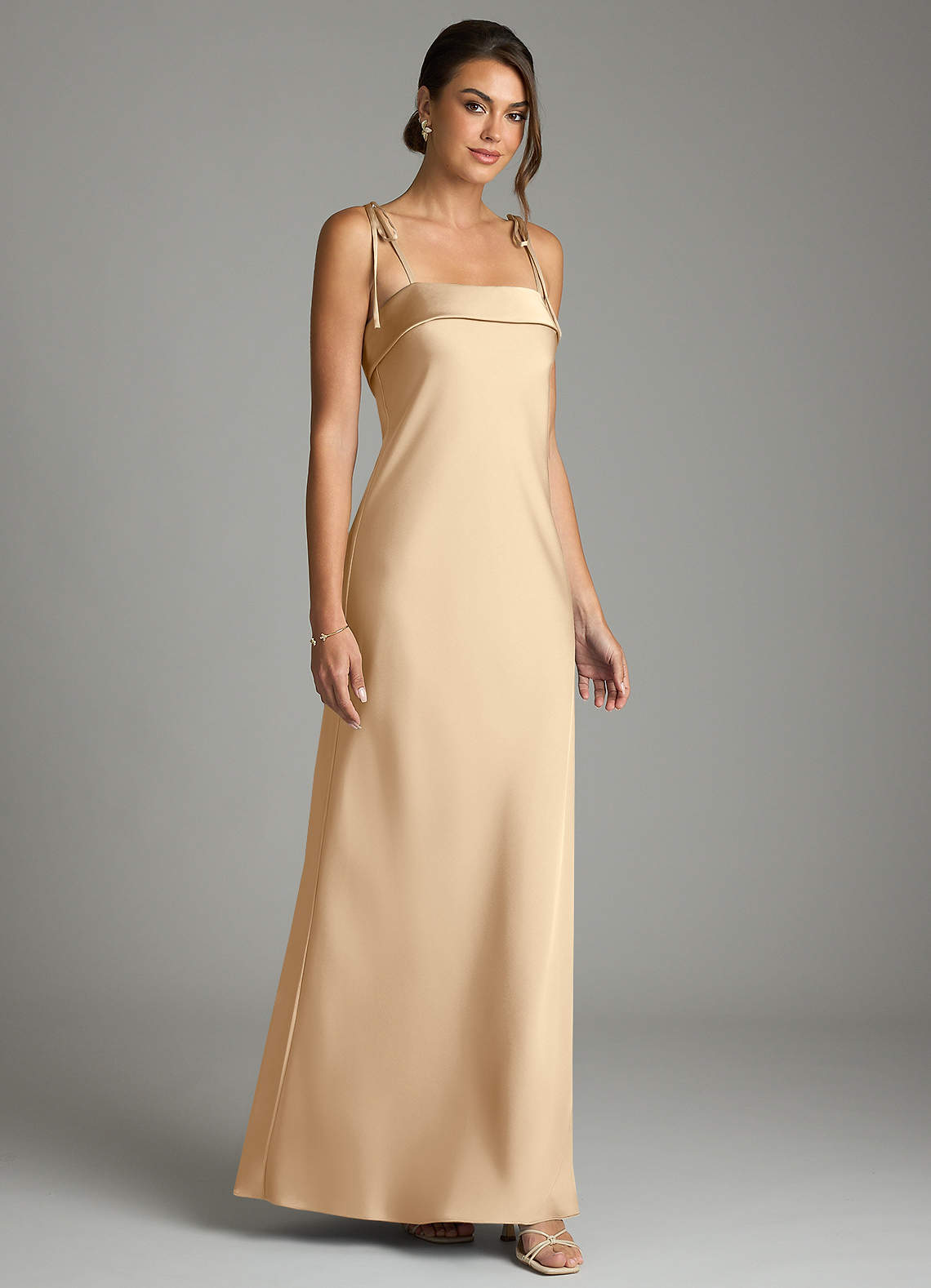 Ellia Sheath Straight-Neck Stretch Satin Bridesmaid Dress in Champagne