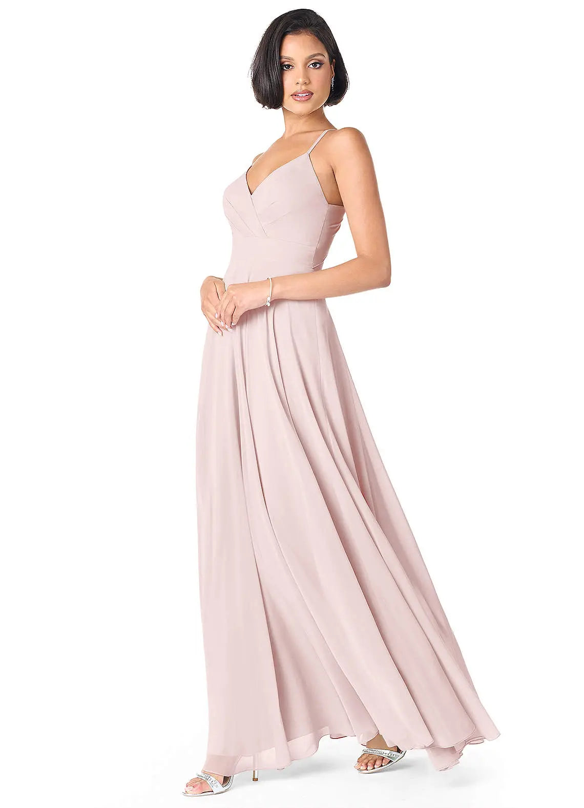 Avelina A-Line V-Neck Chiffon Bridesmaid Dress in Blushing Pink