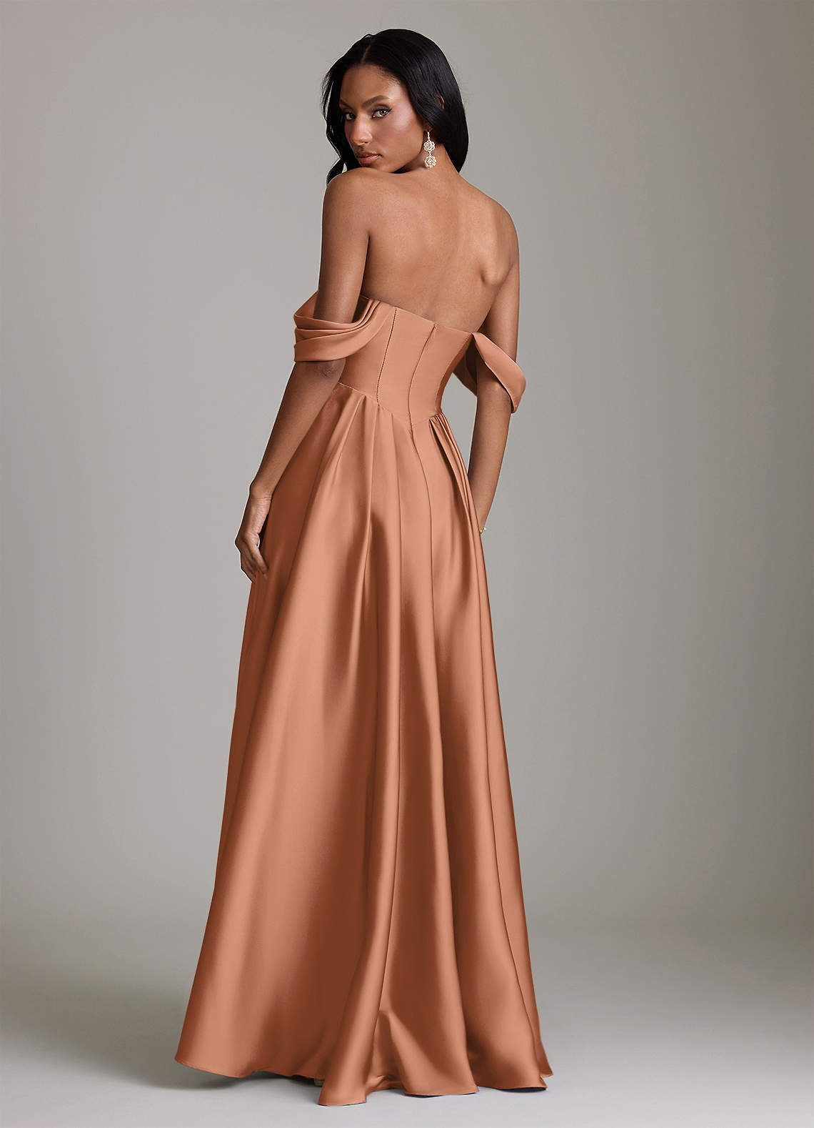 Loisa A-Line Off-the-Shoulder Stretch Satin Bridesmaid Dress in Bronzer
