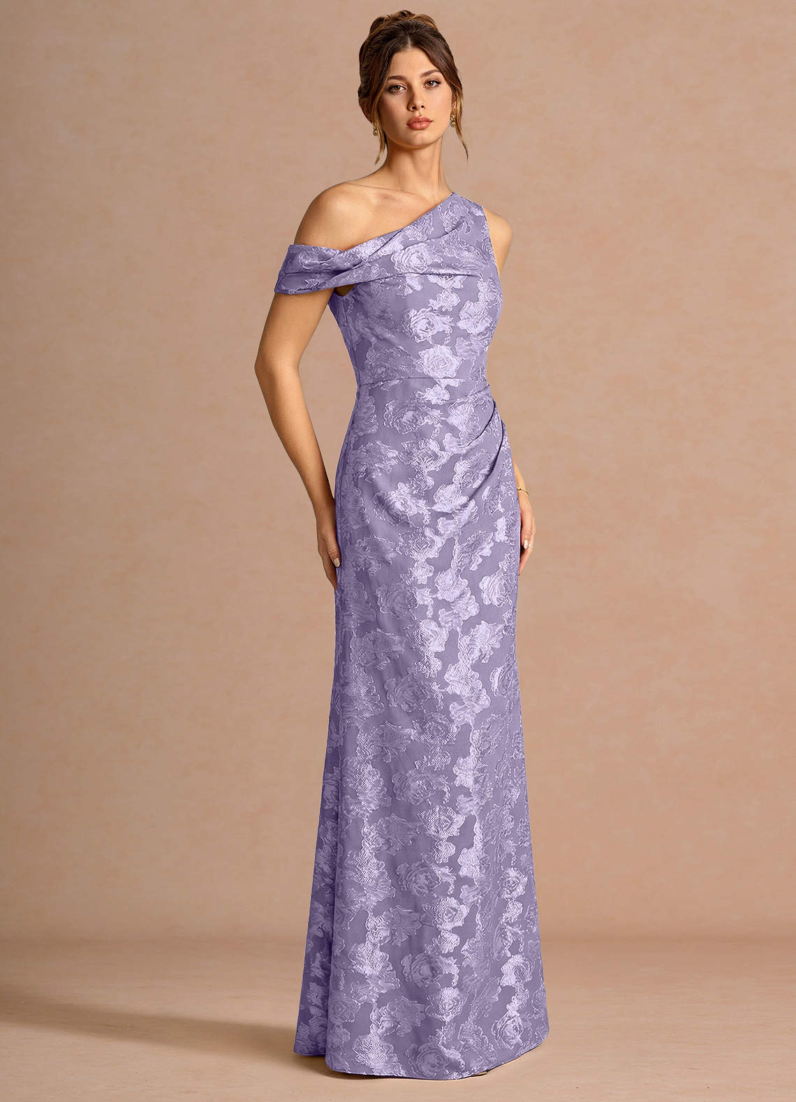 Kismet Mermaid One-Shoulder Fil Coupé Wedding Guest Dress in Lilac