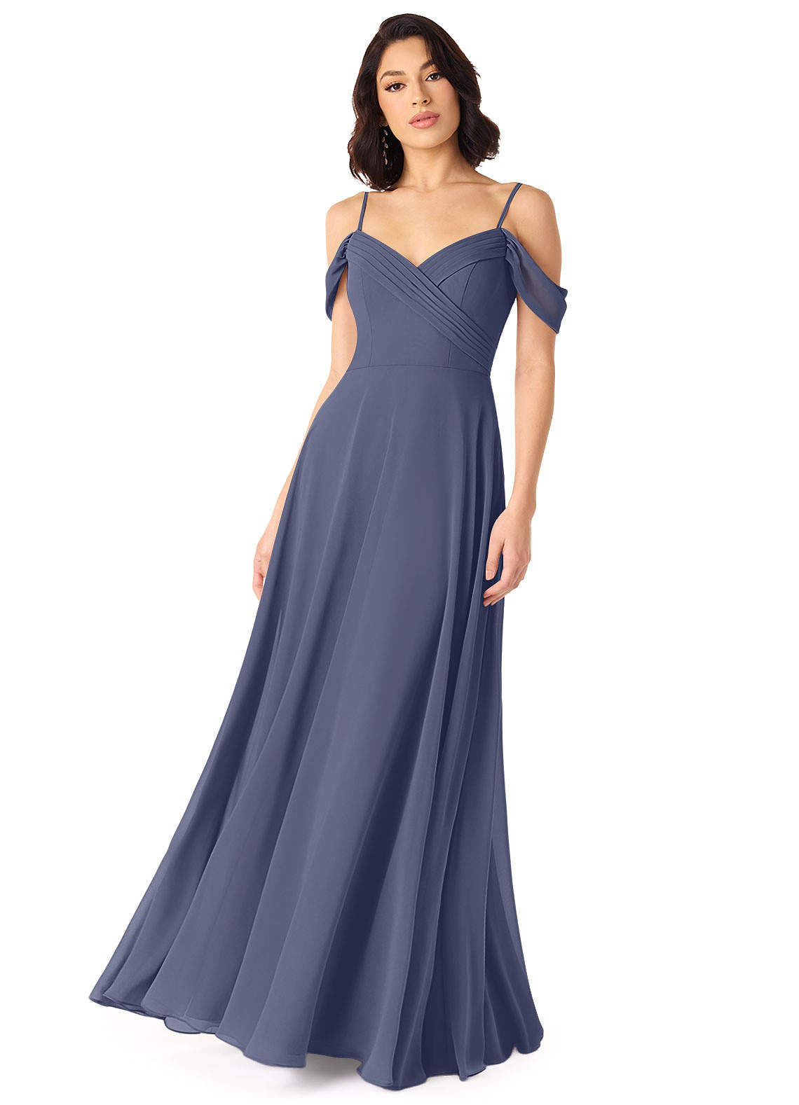 Tancie A-Line Off-the-Shoulder Chiffon Bridesmaid Dress in Stormy