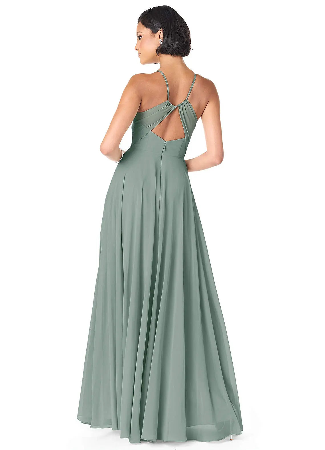 Avelina A-Line V-Neck Chiffon Bridesmaid Dress in Silver Sage