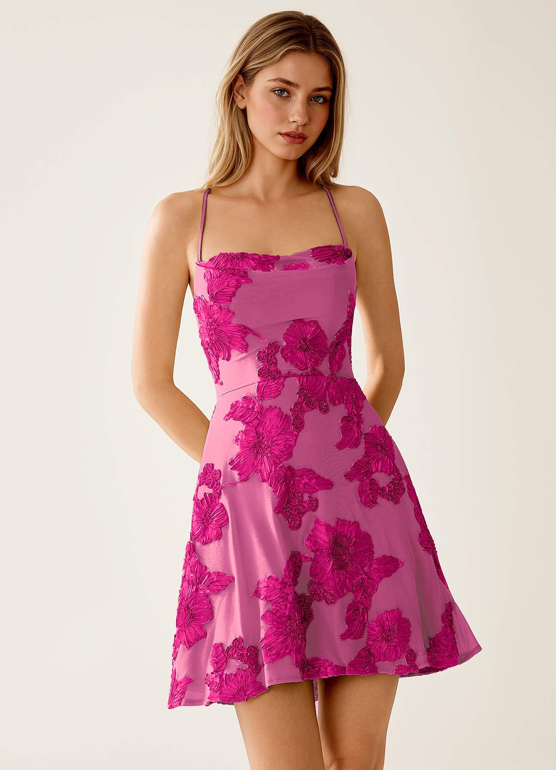 Lysandra A-Line Open-Back Stretch Lace Prom Dress in Pale Purple