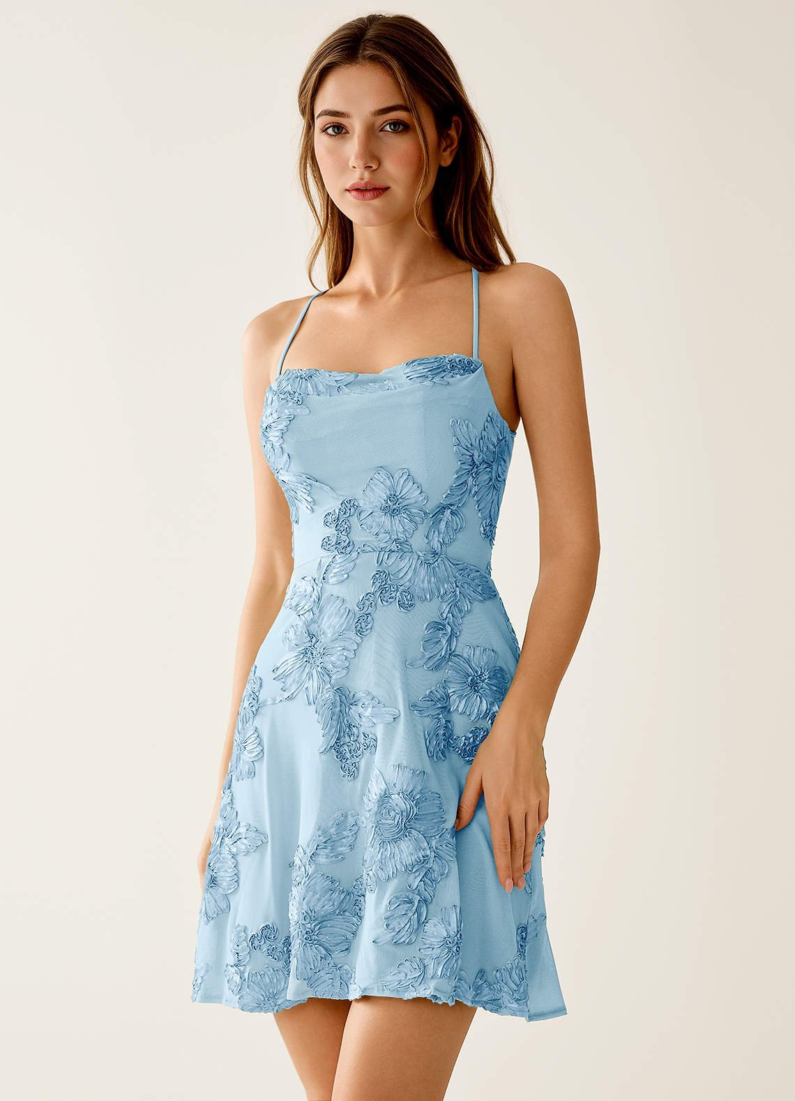 Lysandra A-Line Open-Back Stretch Lace Prom Dress in Sky Blue