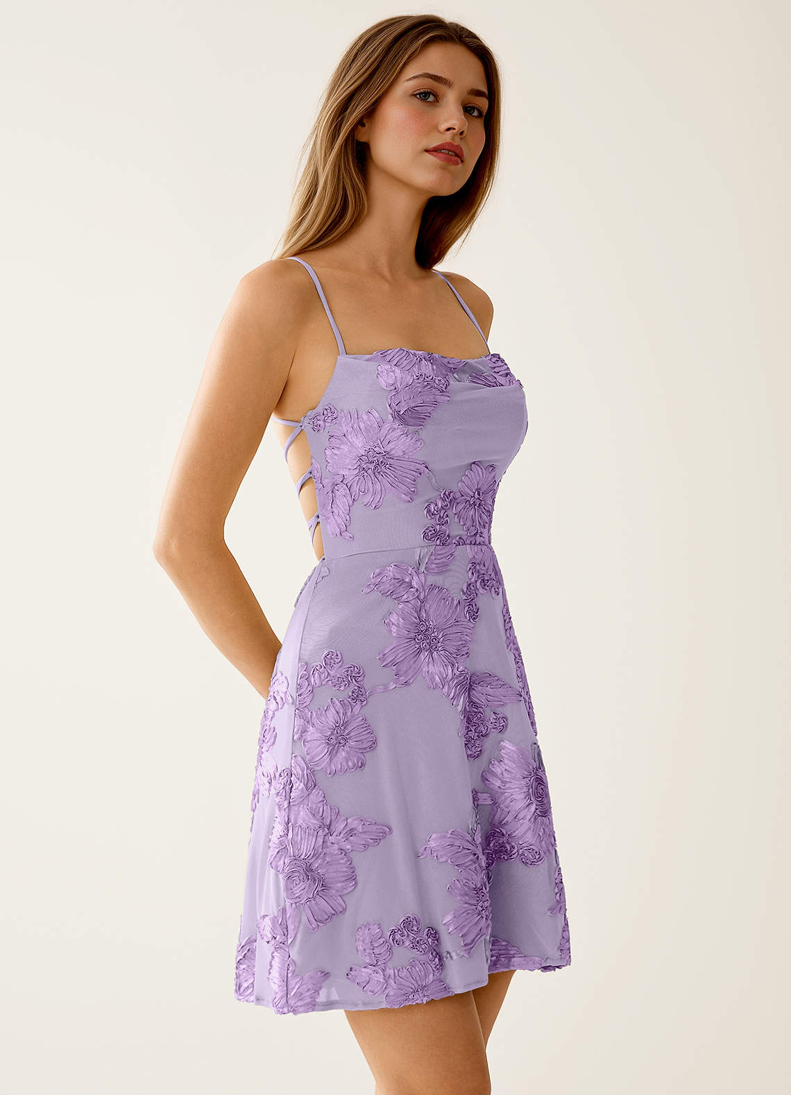 Lysandra A-Line Open-Back Stretch Lace Prom Dress in Wisteria