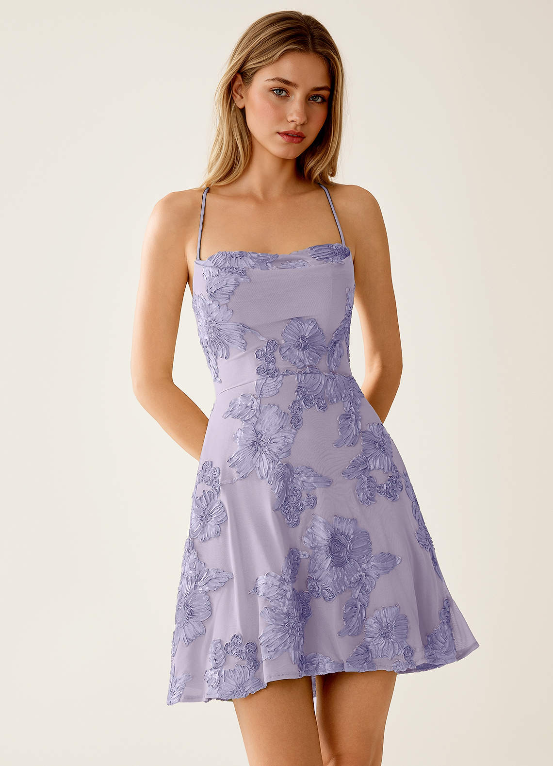 Lysandra A-Line Open-Back Stretch Lace Prom Dress in Pale Purple