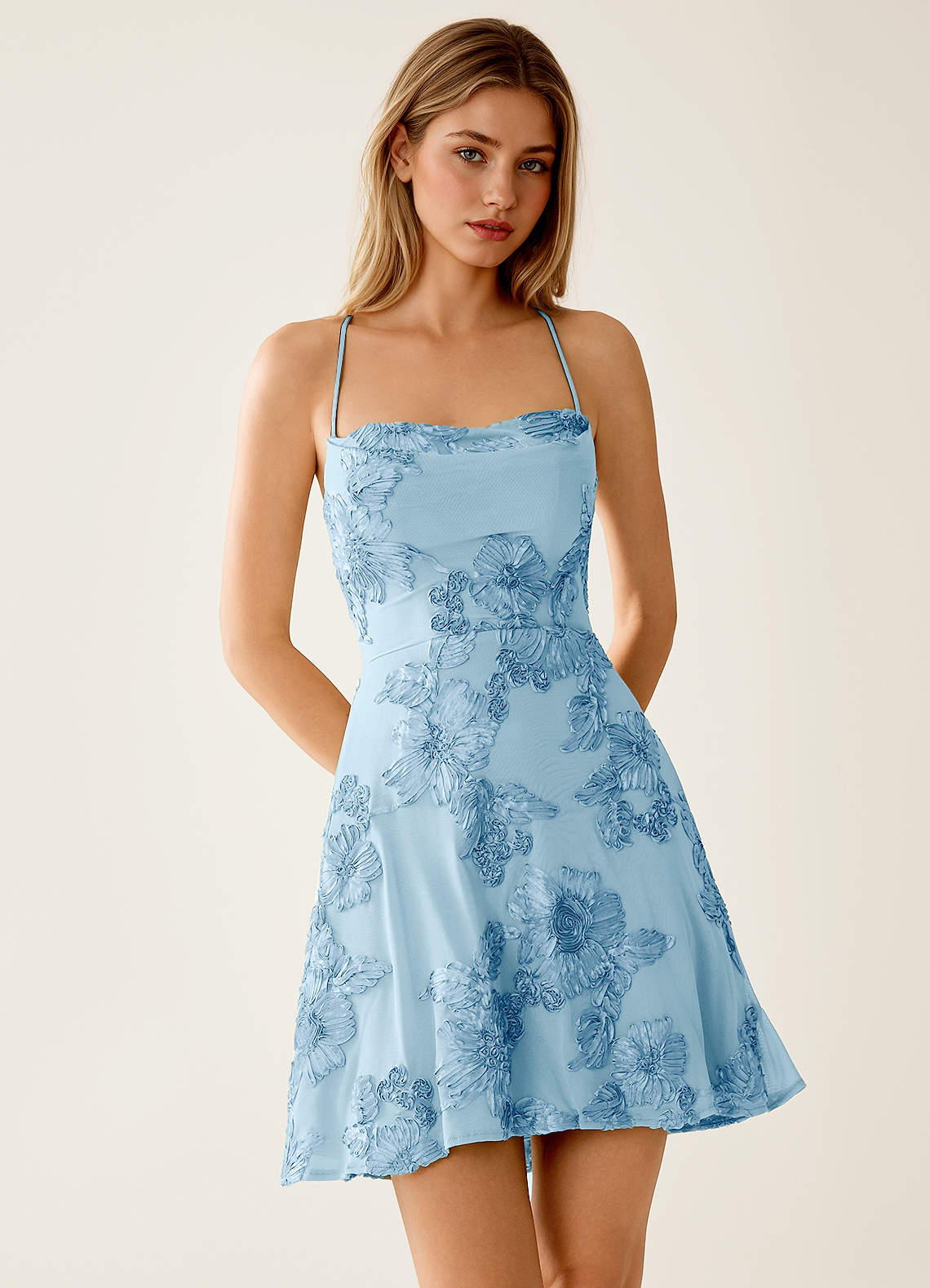 Lysandra A-Line Open-Back Stretch Lace Prom Dress in Pale Purple