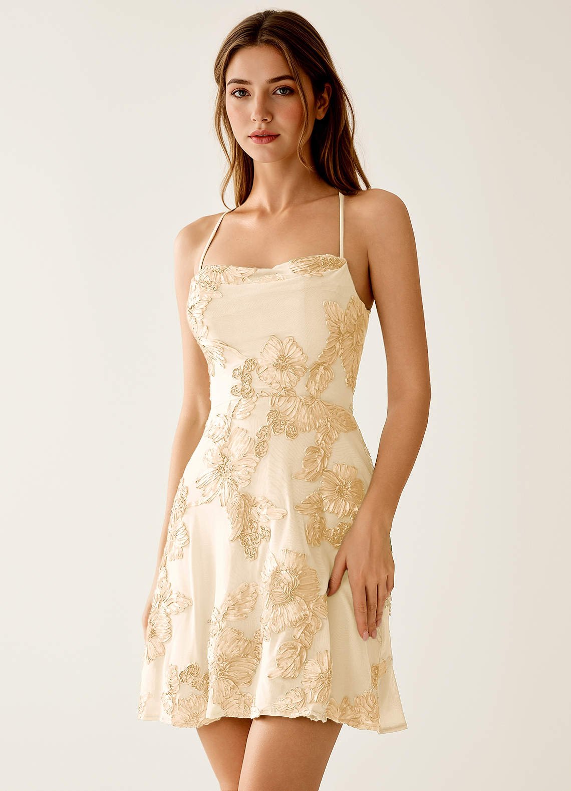 Lysandra A-Line Open-Back Stretch Lace Prom Dress in Yellow