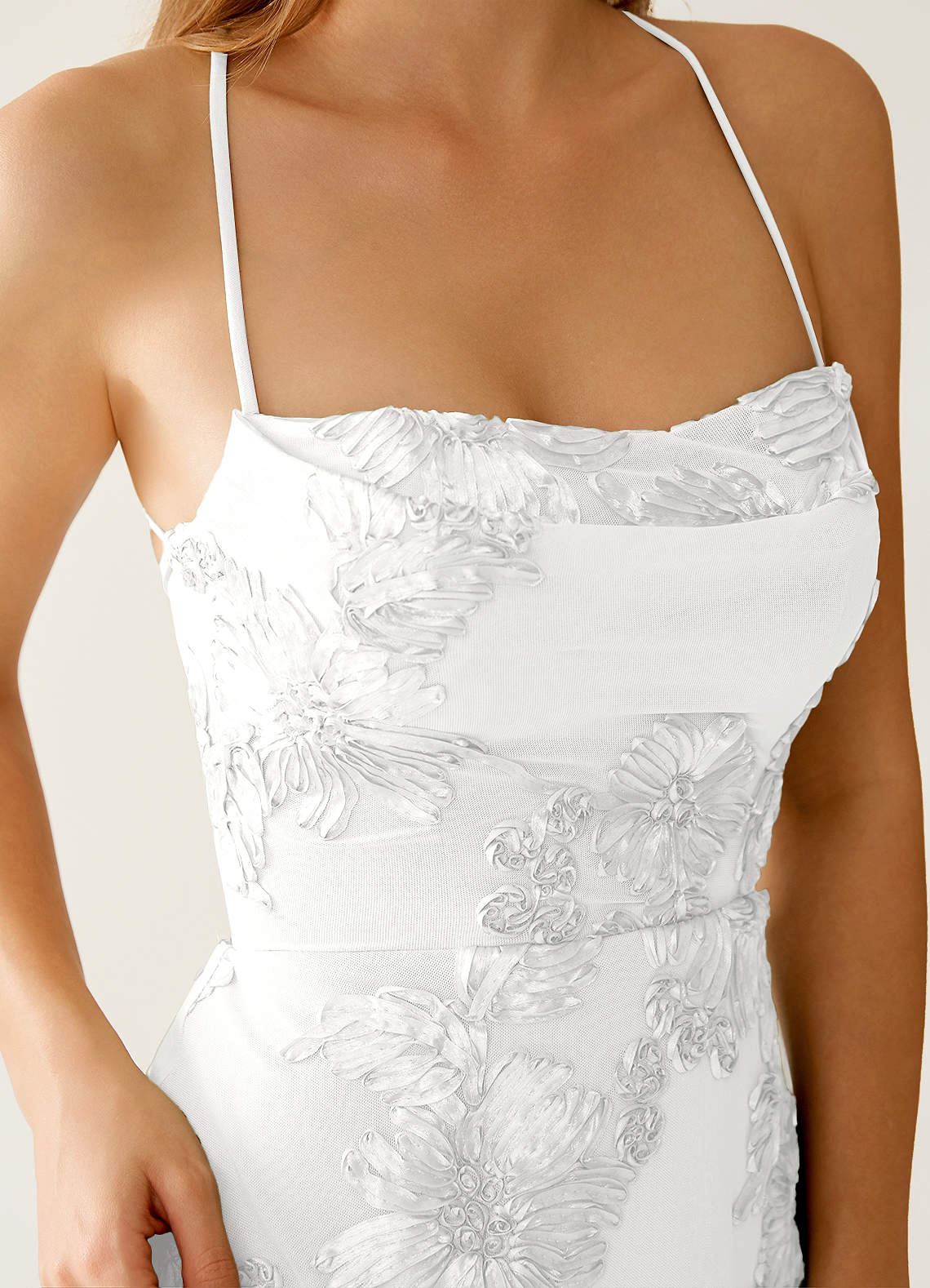 Lysandra A-Line Open-Back Stretch Lace Prom Dress in white