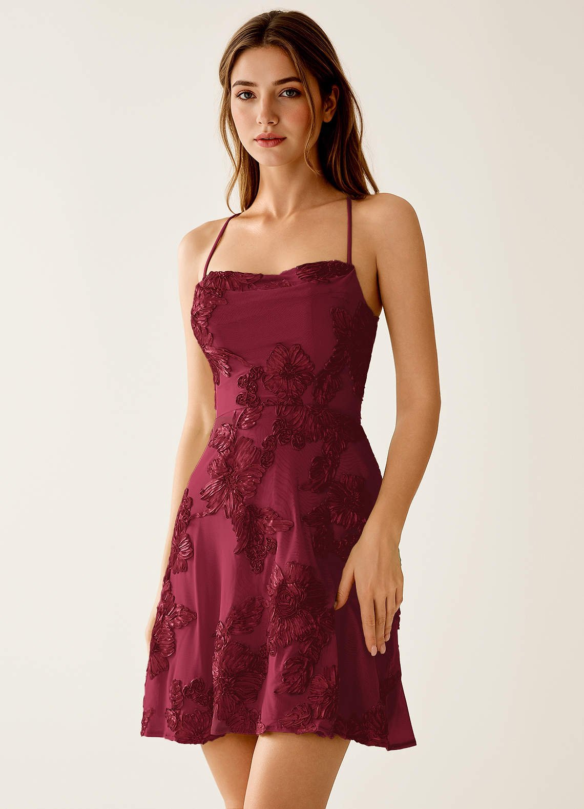 Lysandra A-Line Open-Back Stretch Lace Prom Dress in Pale Purple