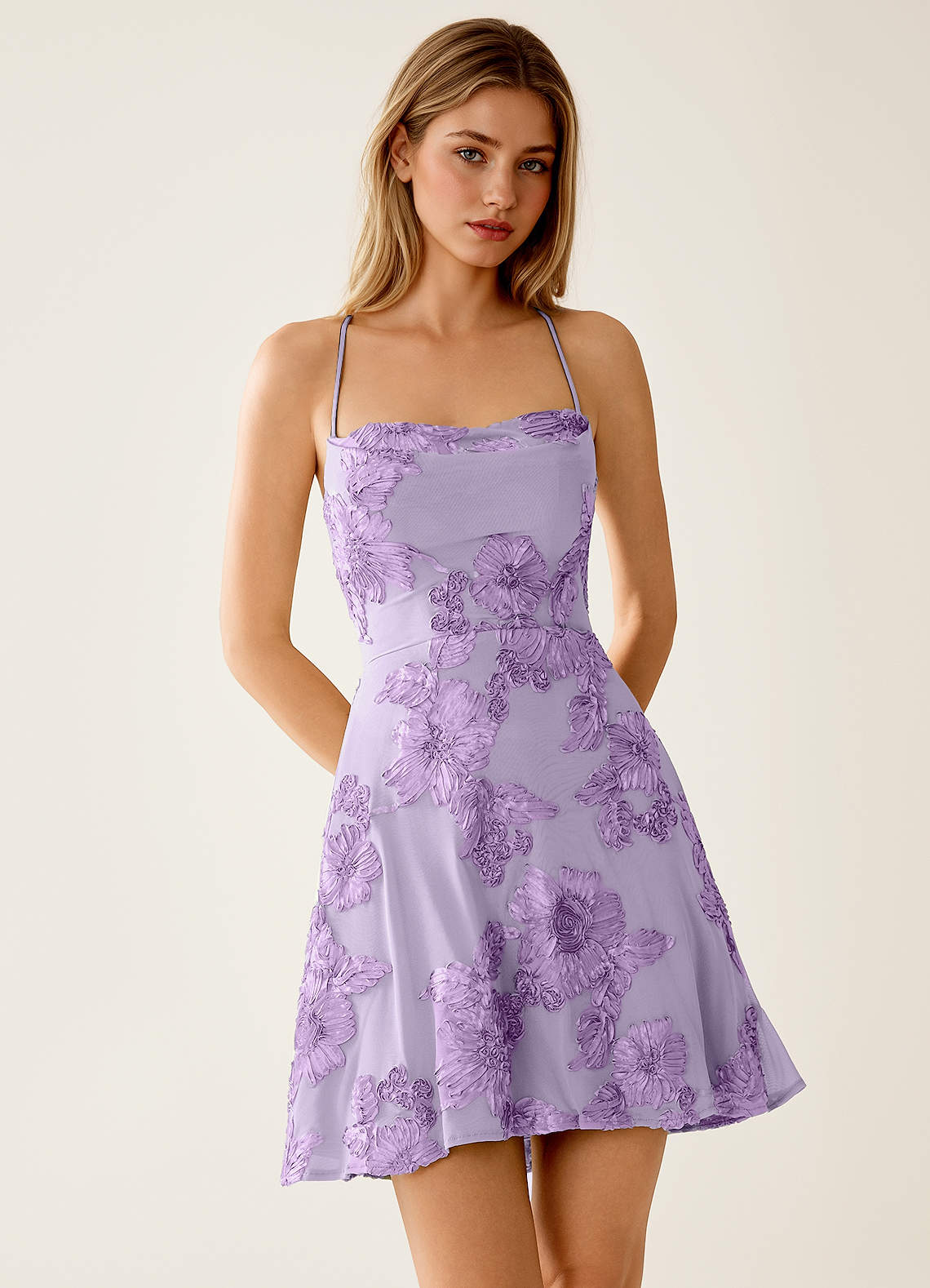 Lysandra A-Line Open-Back Stretch Lace Prom Dress in Pale Purple