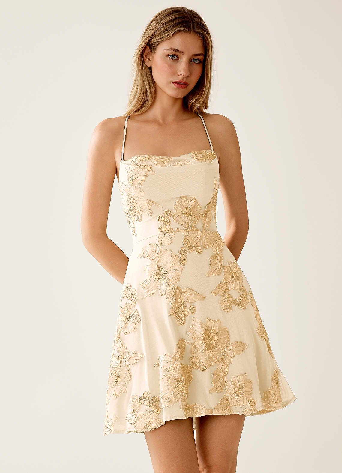 Lysandra A-Line Open-Back Stretch Lace Prom Dress in Yellow