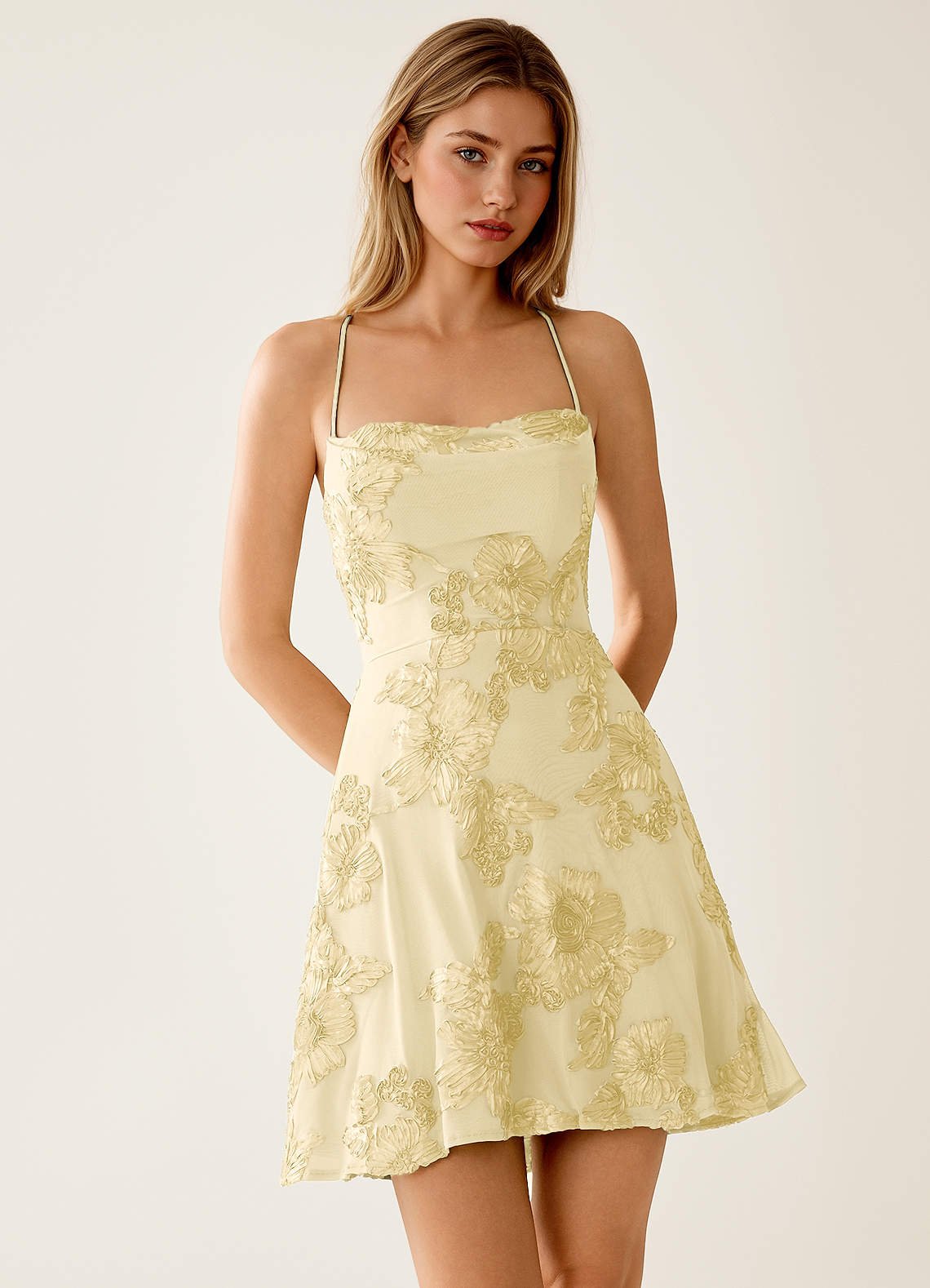 Lysandra A-Line Open-Back Stretch Lace Prom Dress in Lemon Sorbet