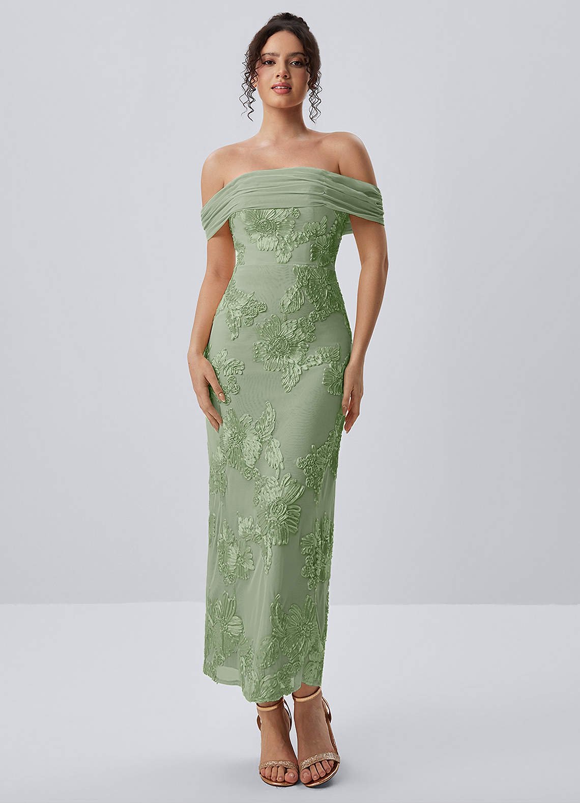Berenice Sheath Off-the-Shoulder 3D Floral Lace Prom Dress in Pale Purple