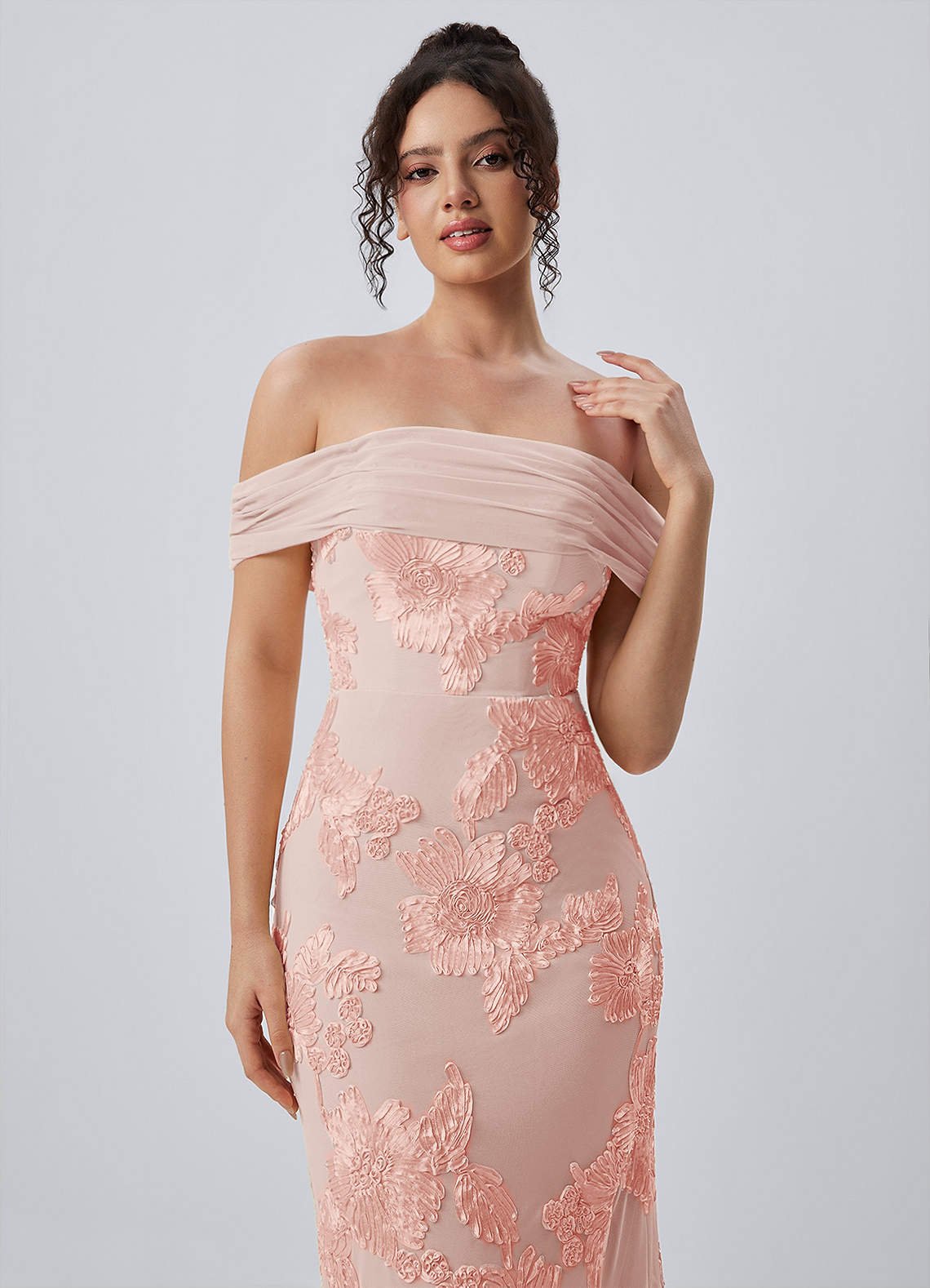 Berenice Sheath Off-the-Shoulder 3D Floral Lace Prom Dress in English Rose