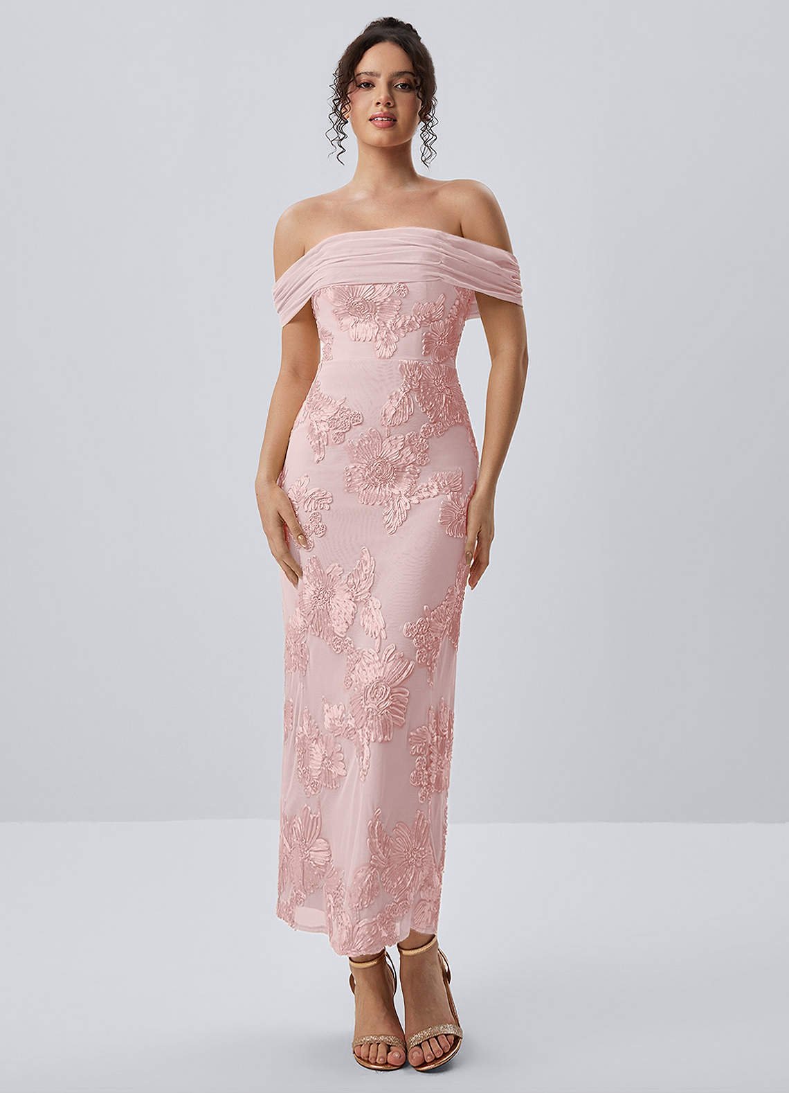 Berenice Sheath Off-the-Shoulder 3D Floral Lace Prom Dress in Pale Purple