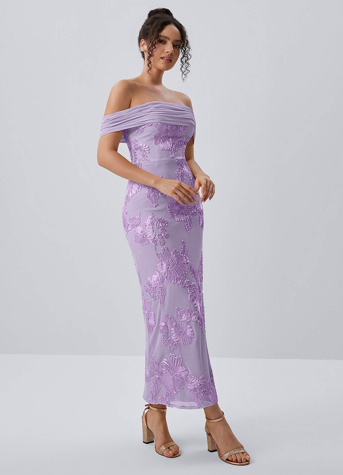 Berenice Sheath Off-the-Shoulder 3D Floral Lace Prom Dress in Wisteria