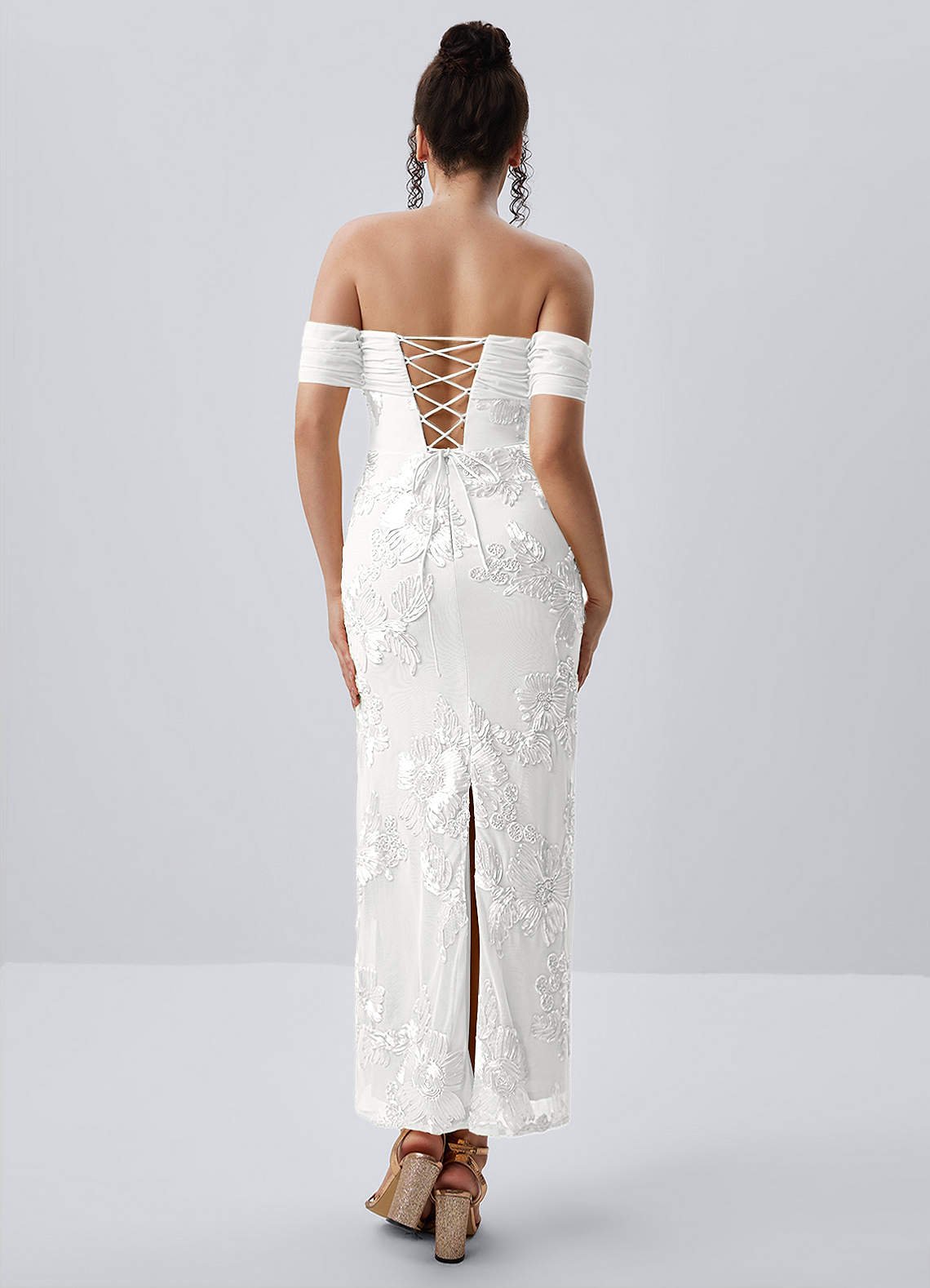 Berenice Sheath Off-the-Shoulder 3D Floral Lace Prom Dress in white