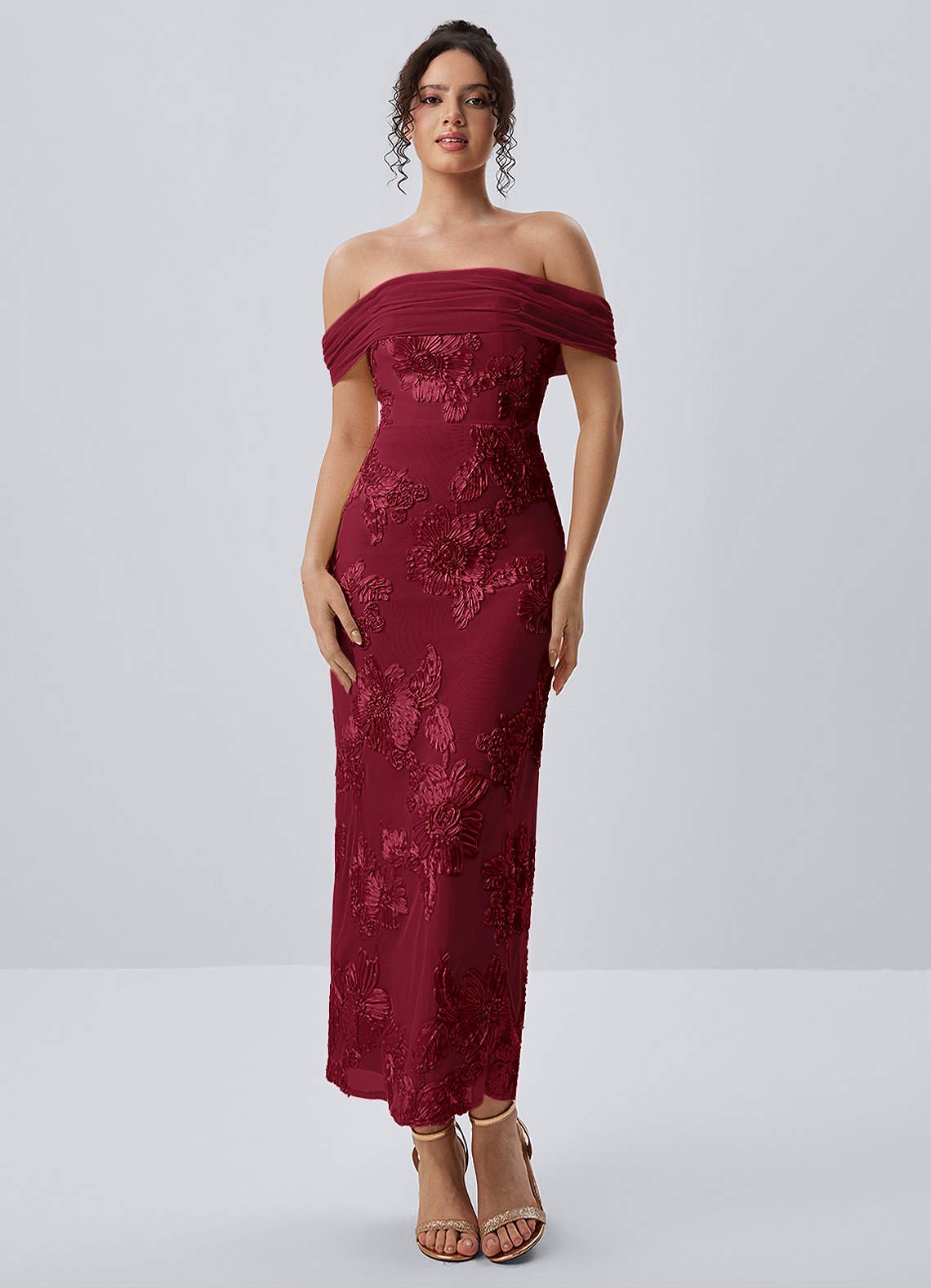 Berenice Sheath Off-the-Shoulder 3D Floral Lace Prom Dress in Pale Purple