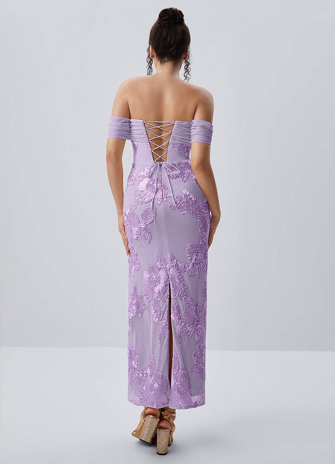 Berenice Sheath Off-the-Shoulder 3D Floral Lace Prom Dress in Wisteria