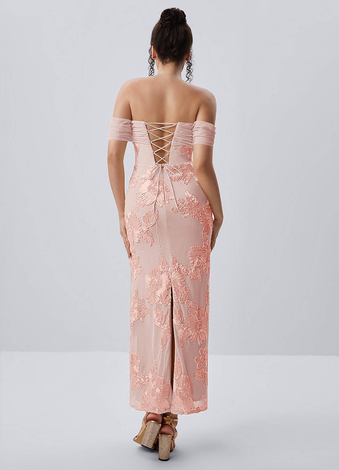 Berenice Sheath Off-the-Shoulder 3D Floral Lace Prom Dress in English Rose