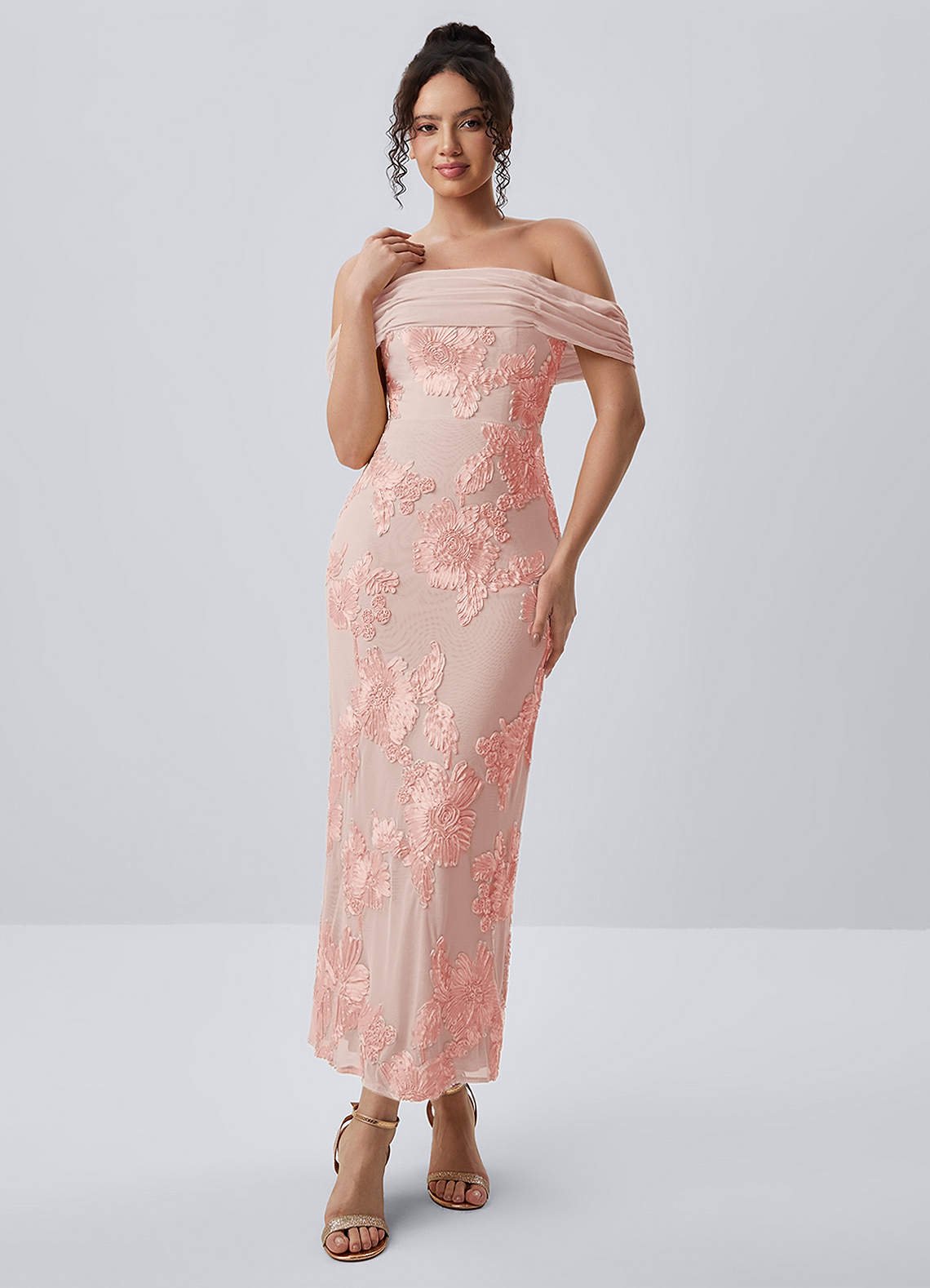 Berenice Sheath Off-the-Shoulder 3D Floral Lace Prom Dress in English Rose