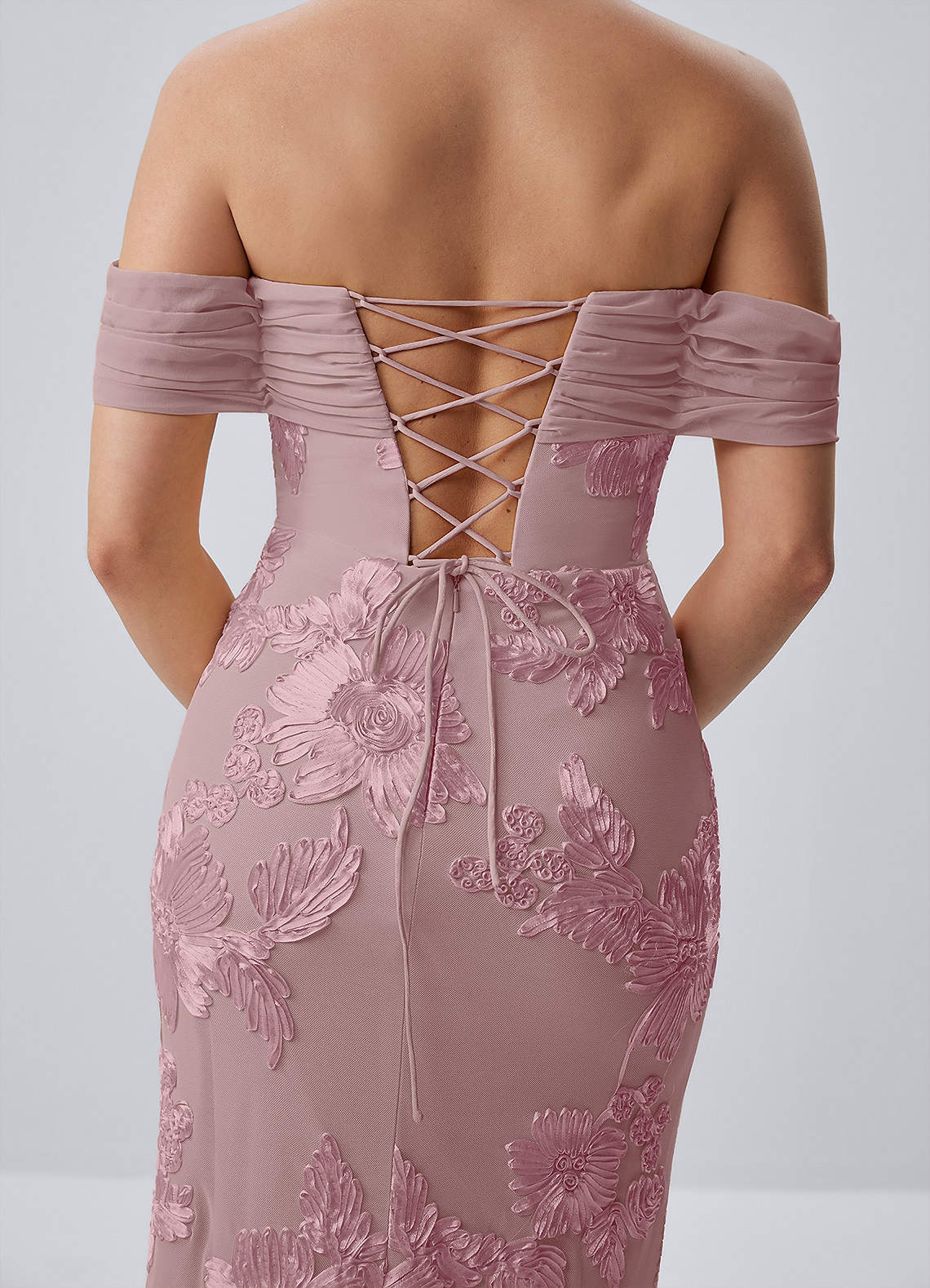 Berenice Sheath Off-the-Shoulder 3D Floral Lace Prom Dress in Dusty Lilac