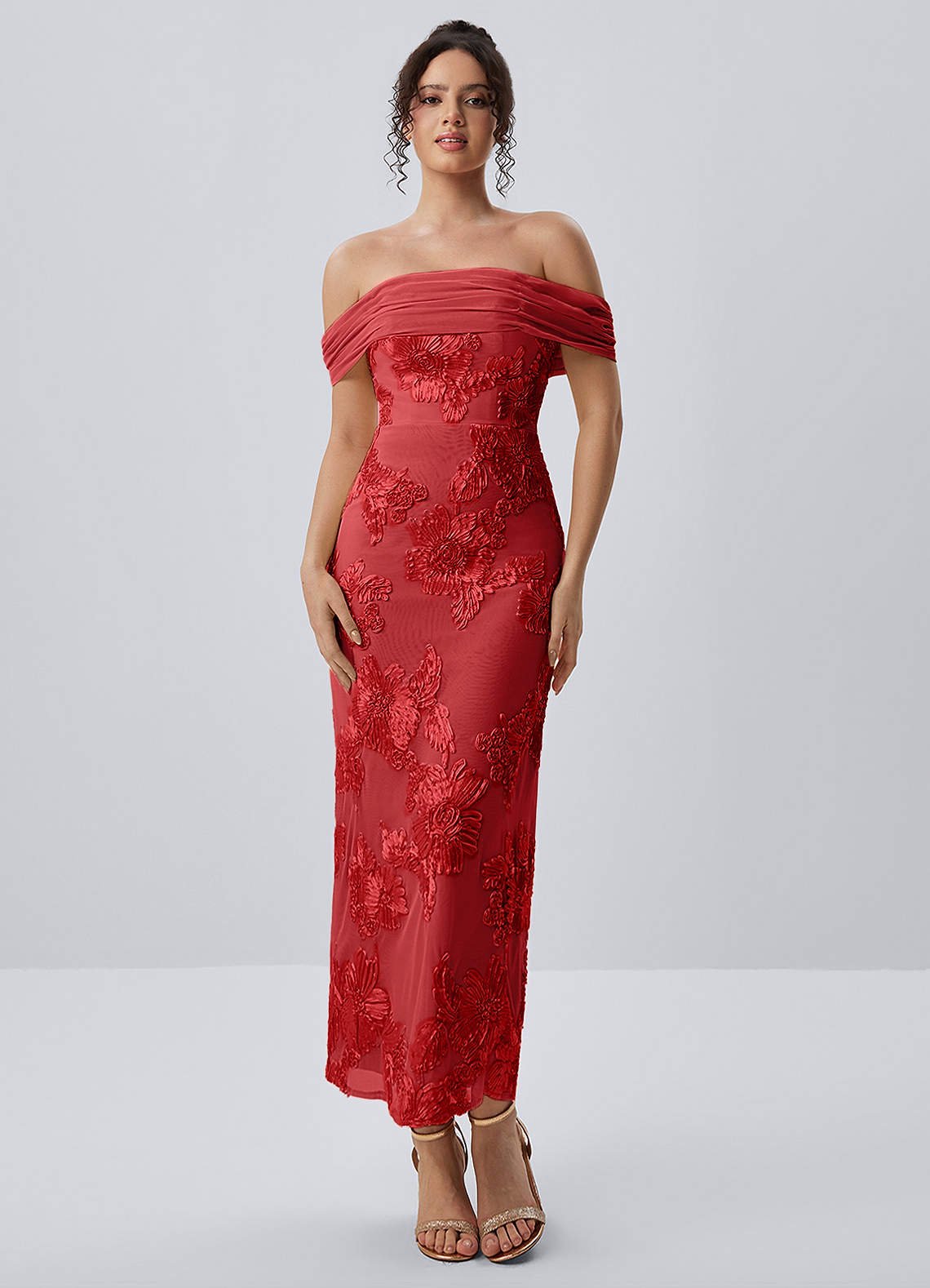 Berenice Sheath Off-the-Shoulder 3D Floral Lace Prom Dress in Pale Purple