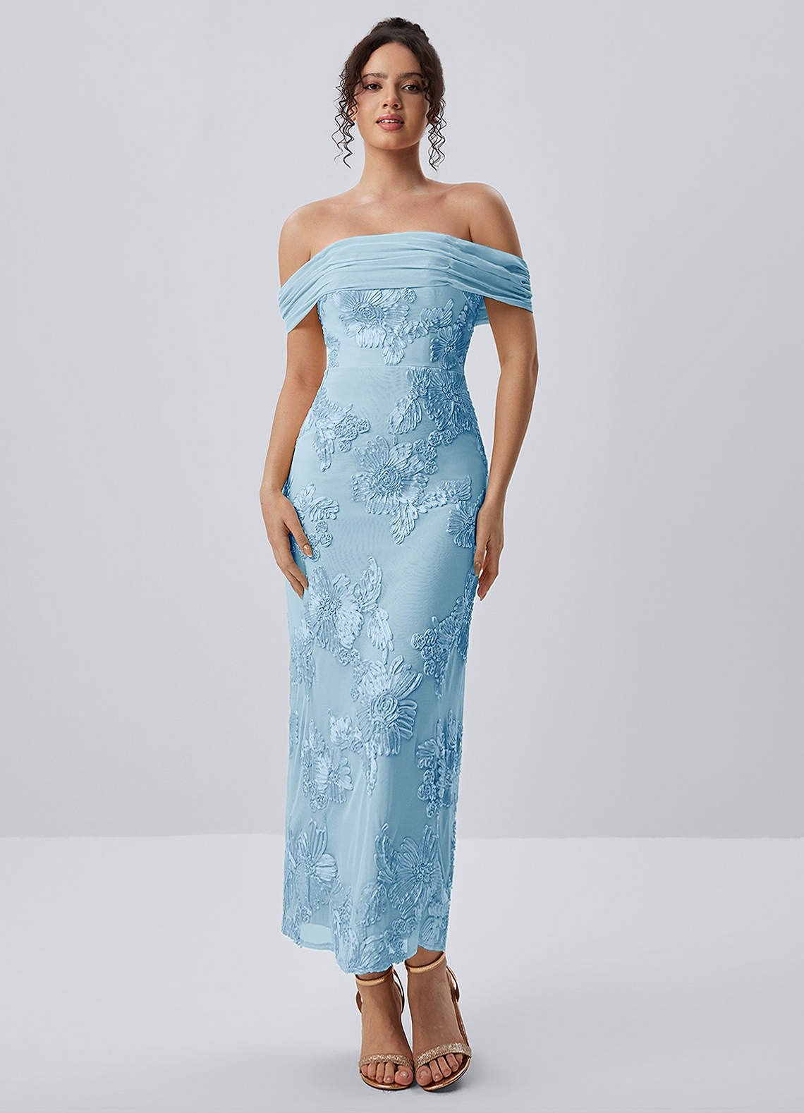 Berenice Sheath Off-the-Shoulder 3D Floral Lace Prom Dress in Pale Purple