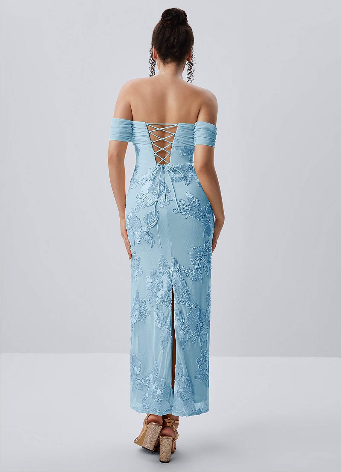 Berenice Sheath Off-the-Shoulder 3D Floral Lace Prom Dress in Sky Blue