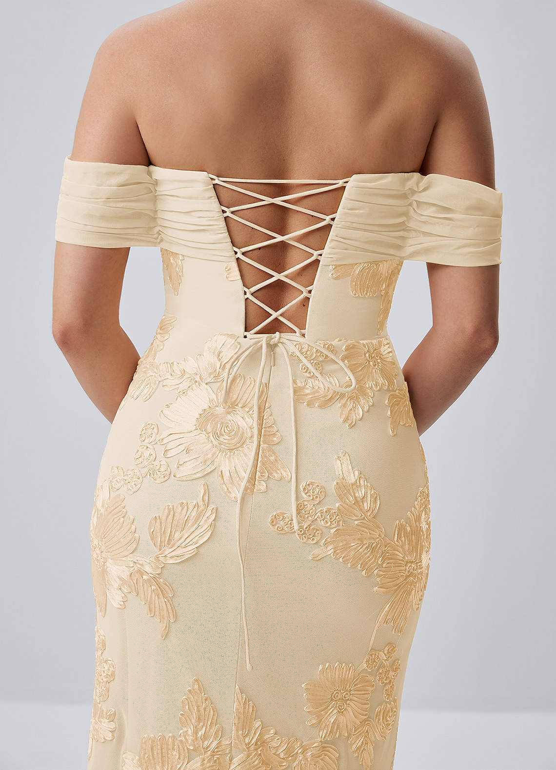 Berenice Sheath Off-the-Shoulder 3D Floral Lace Prom Dress in Yellow