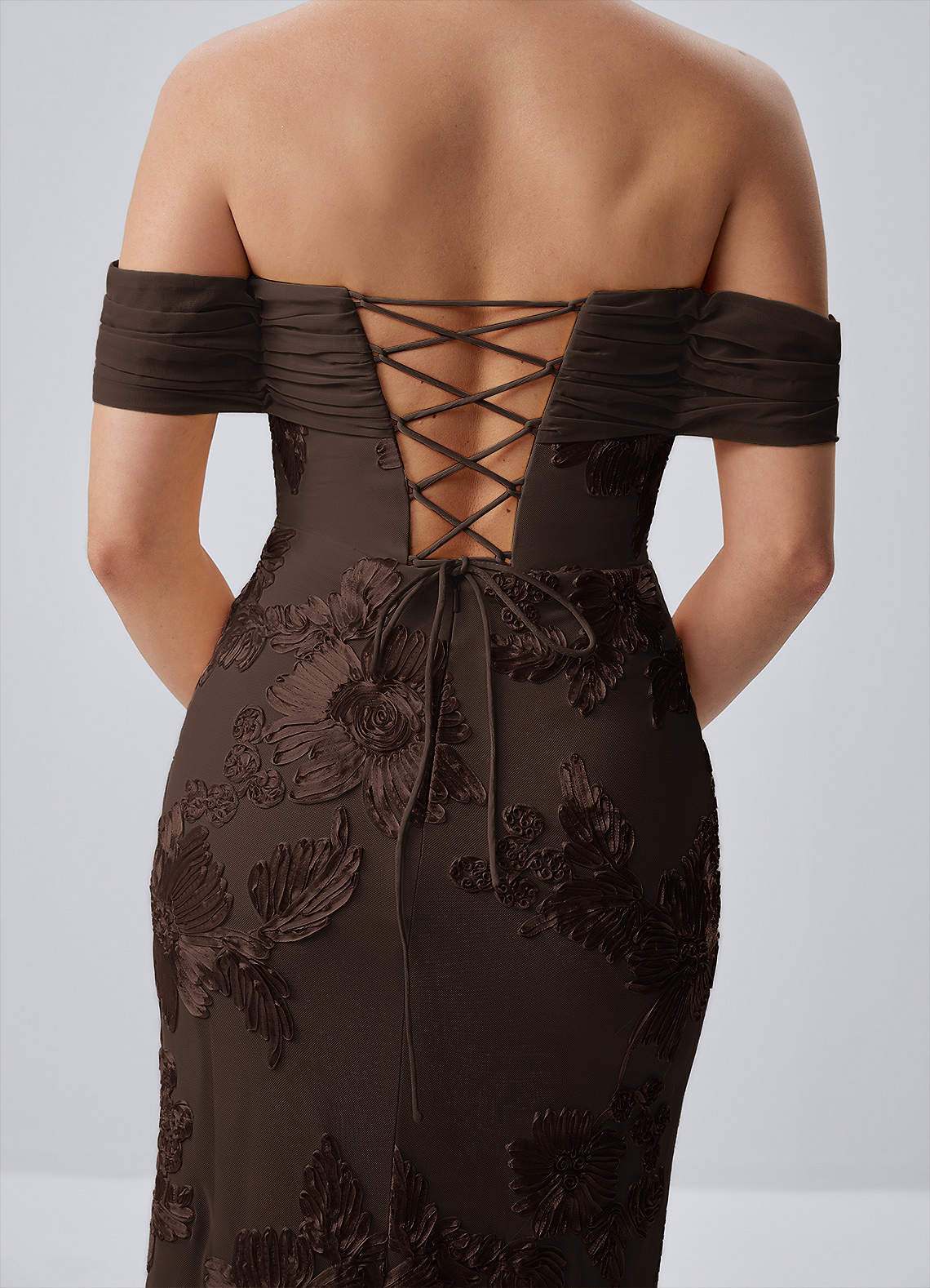 Berenice Sheath Off-the-Shoulder 3D Floral Lace Prom Dress in Coco