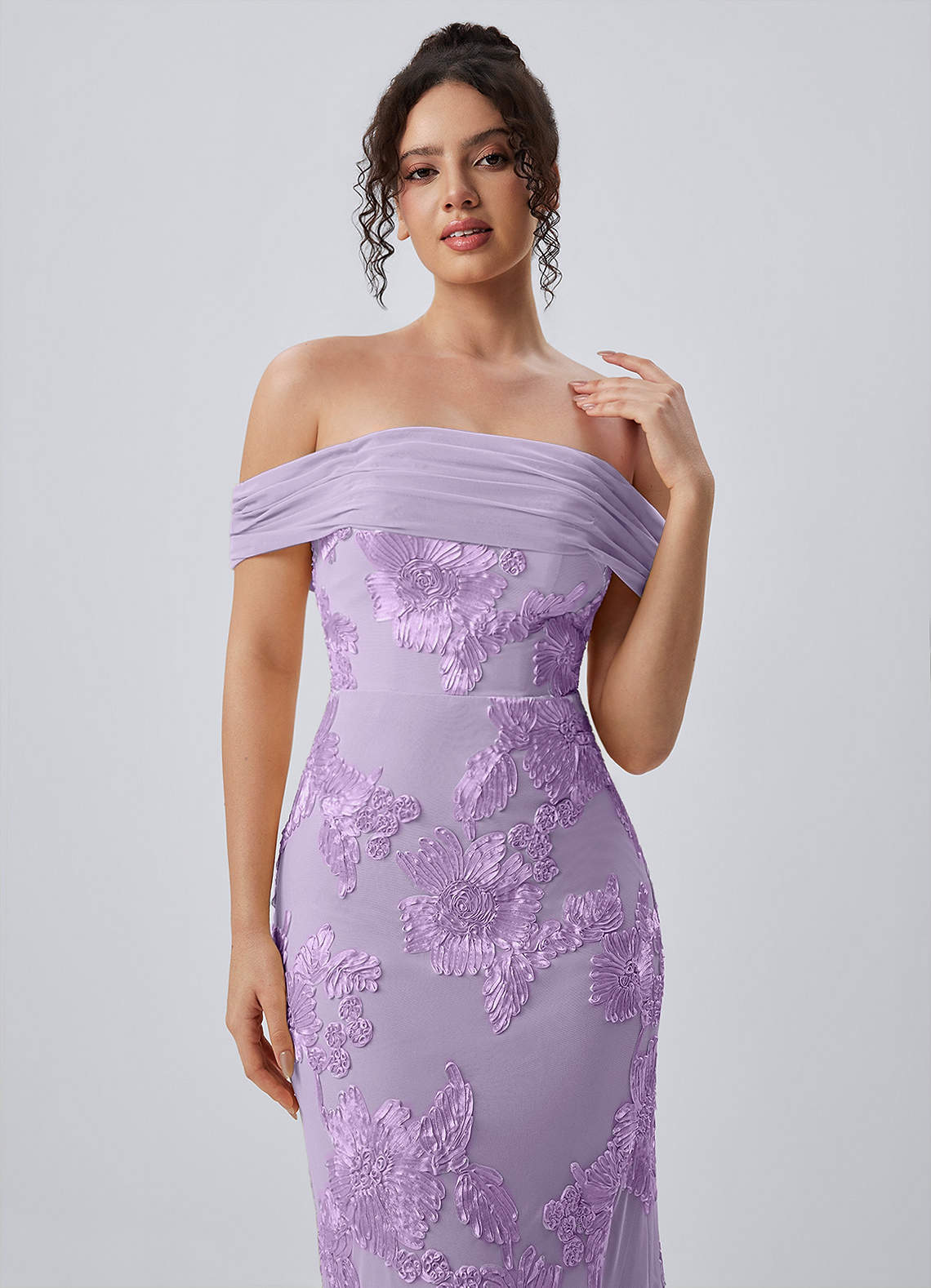 Berenice Sheath Off-the-Shoulder 3D Floral Lace Prom Dress in Wisteria