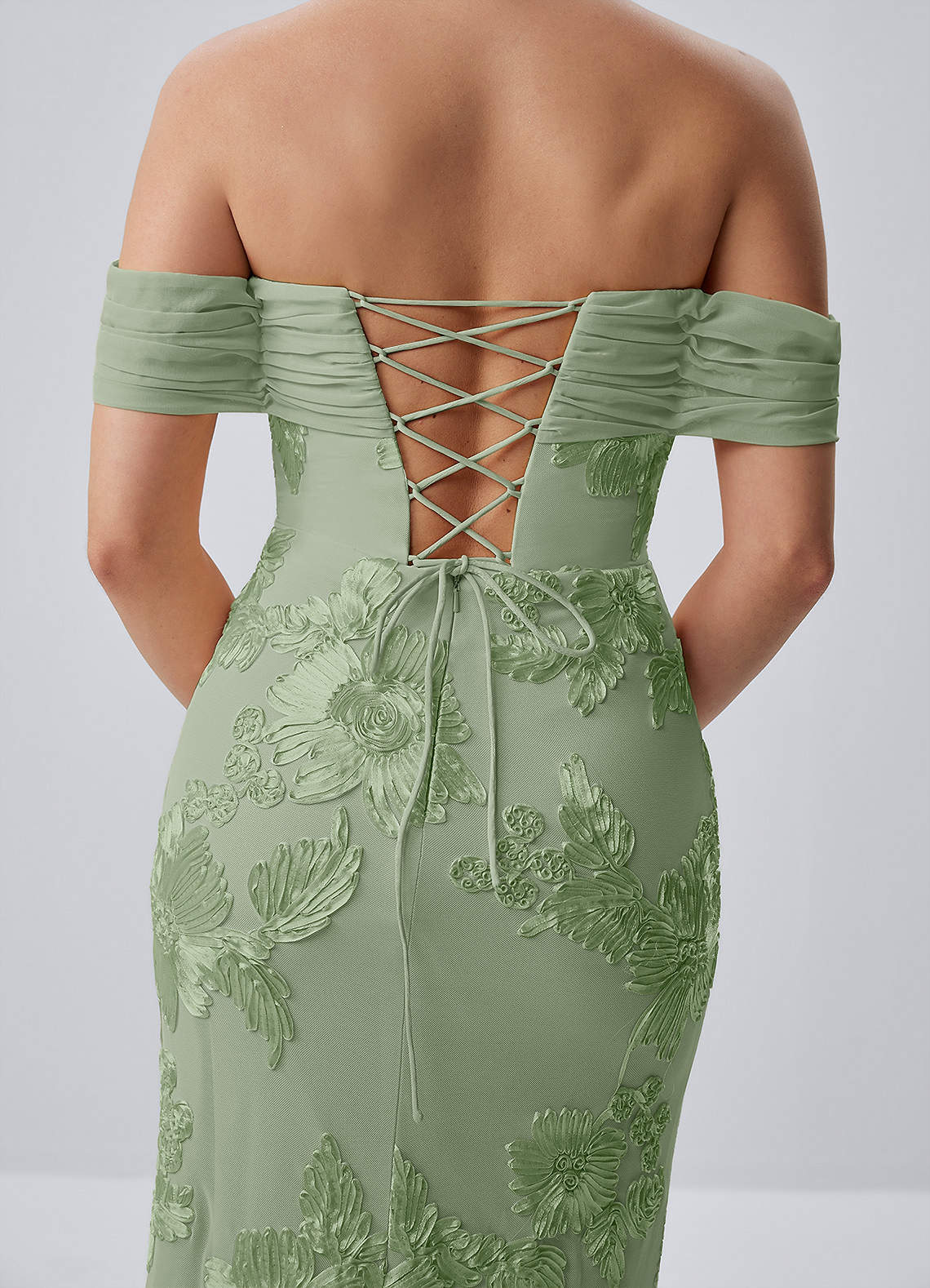 Berenice Sheath Off-the-Shoulder 3D Floral Lace Prom Dress in Sage