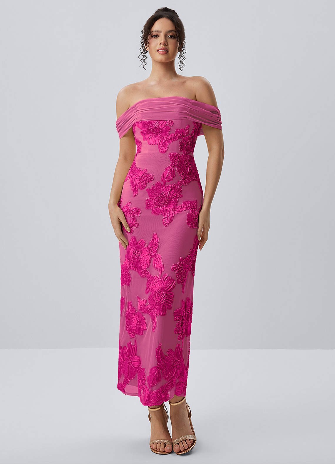 Berenice Sheath Off-the-Shoulder 3D Floral Lace Prom Dress in Pale Purple