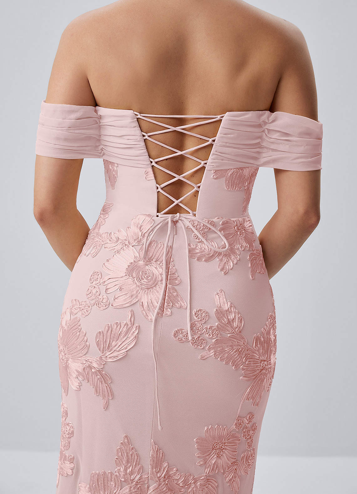 Berenice Sheath Off-the-Shoulder 3D Floral Lace Prom Dress in Pink