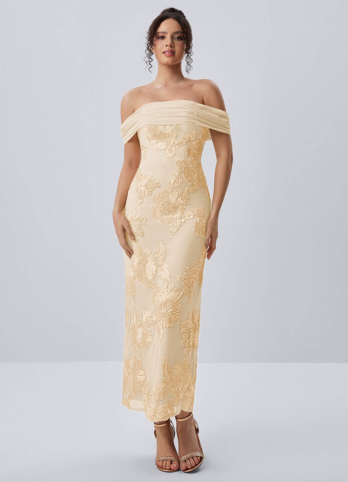 Berenice Sheath Off-the-Shoulder 3D Floral Lace Prom Dress in Pale Purple
