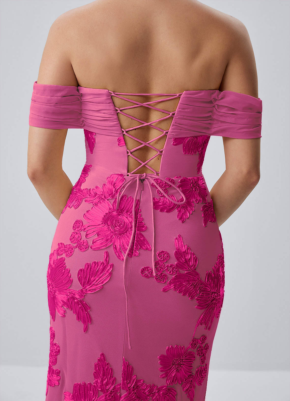Berenice Sheath Off-the-Shoulder 3D Floral Lace Prom Dress in Fuchsia