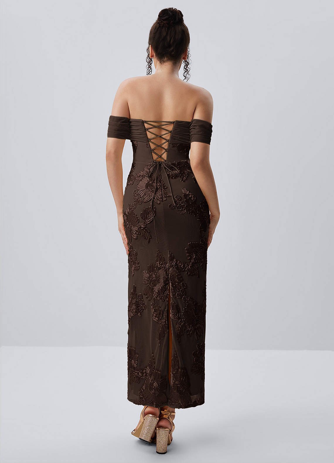Berenice Sheath Off-the-Shoulder 3D Floral Lace Prom Dress in Coco