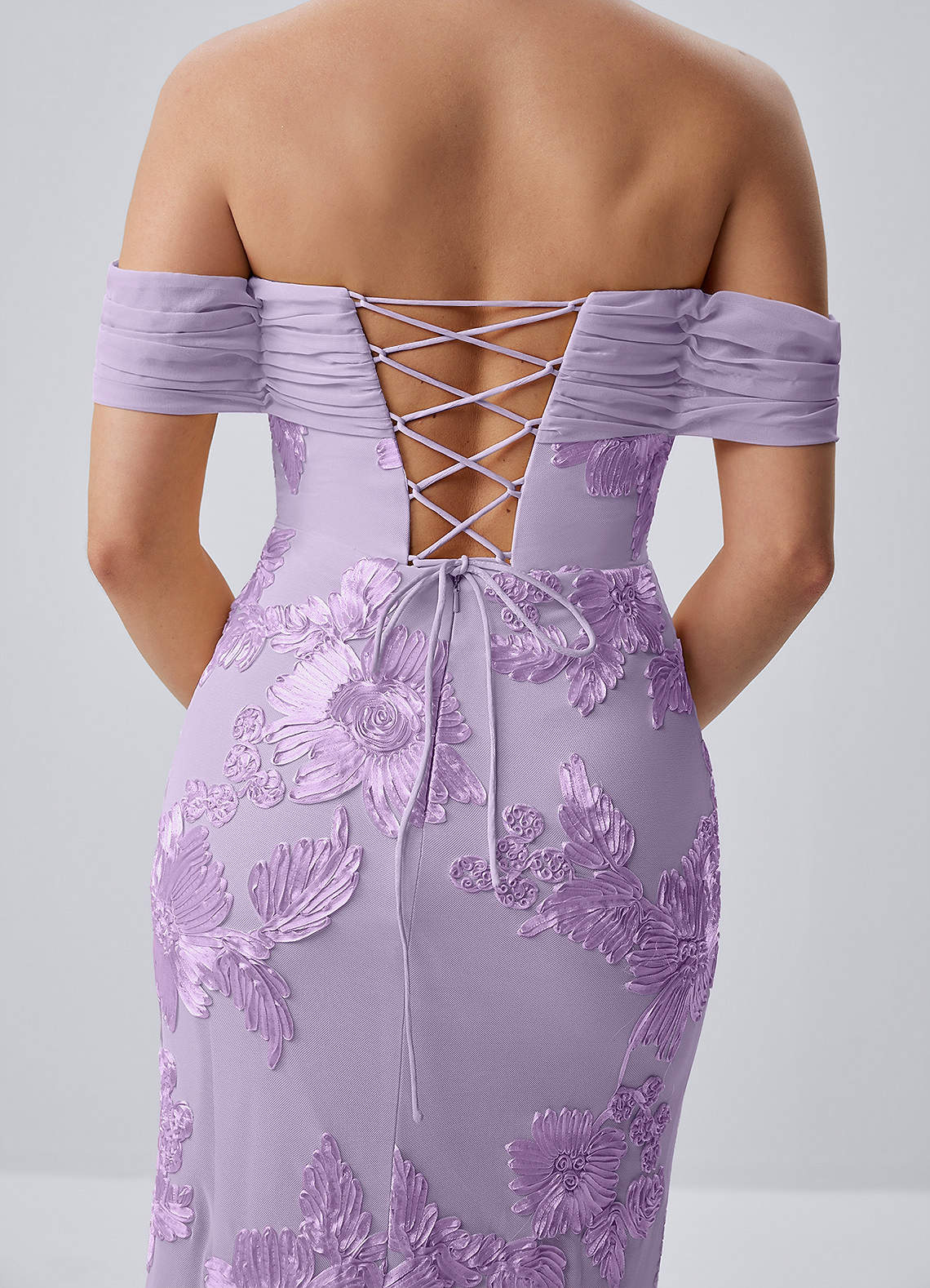 Berenice Sheath Off-the-Shoulder 3D Floral Lace Prom Dress in Wisteria