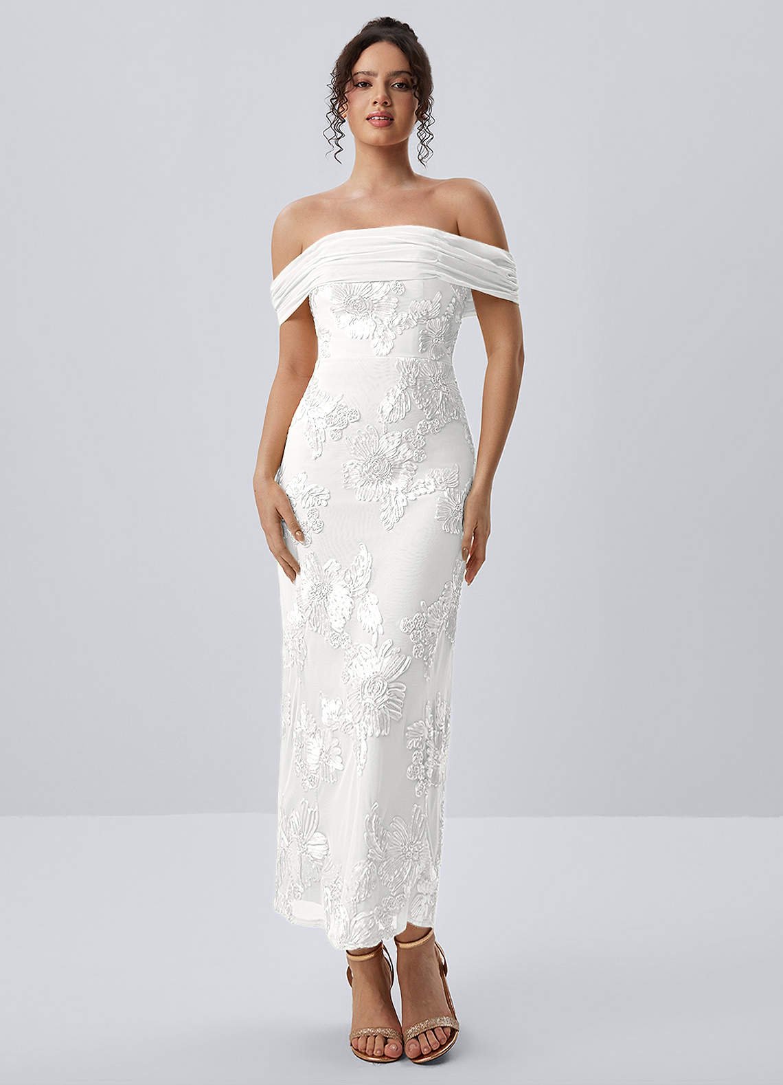 Berenice Sheath Off-the-Shoulder 3D Floral Lace Prom Dress in Pale Purple