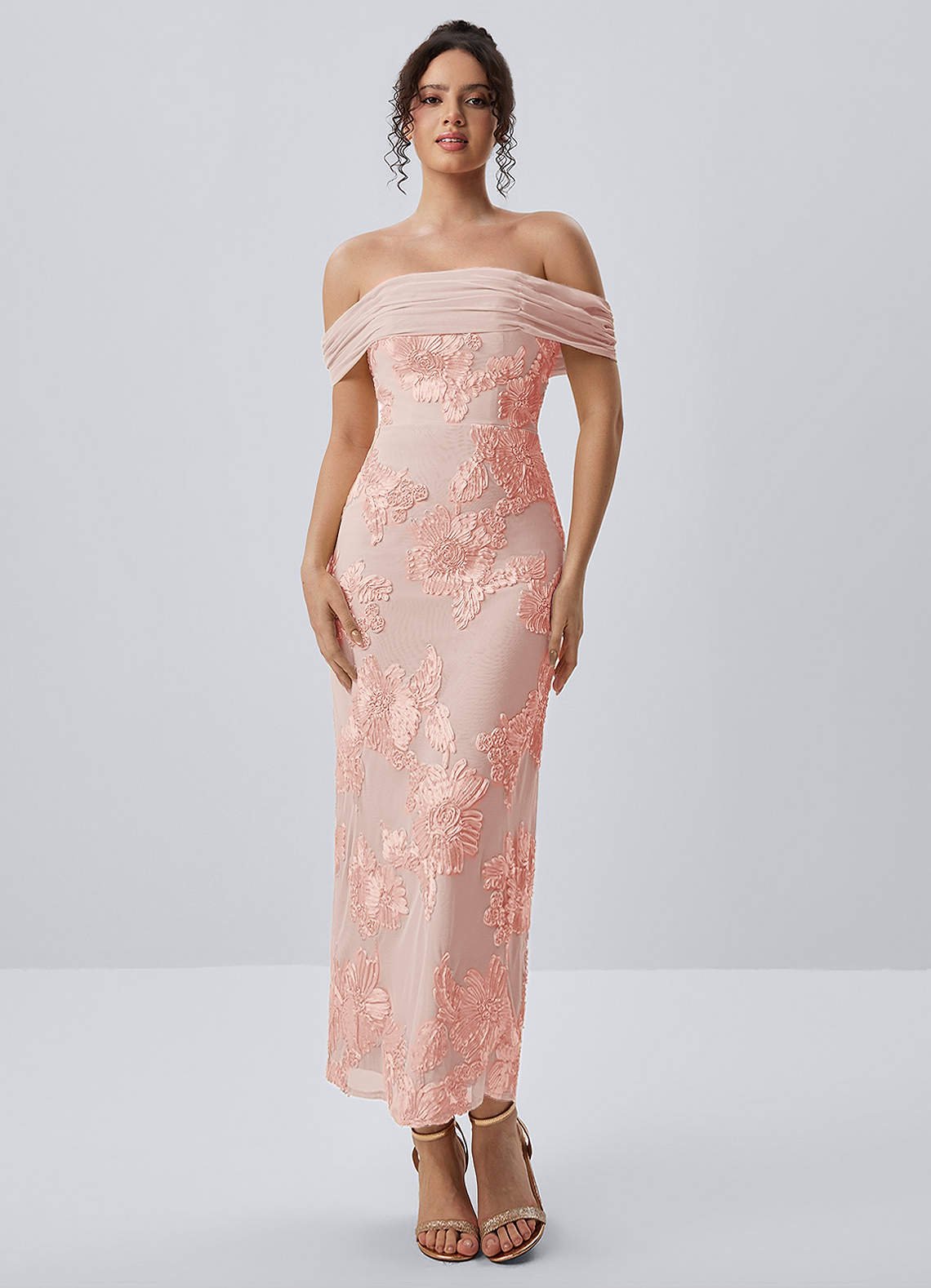 Berenice Sheath Off-the-Shoulder 3D Floral Lace Prom Dress in Pale Purple