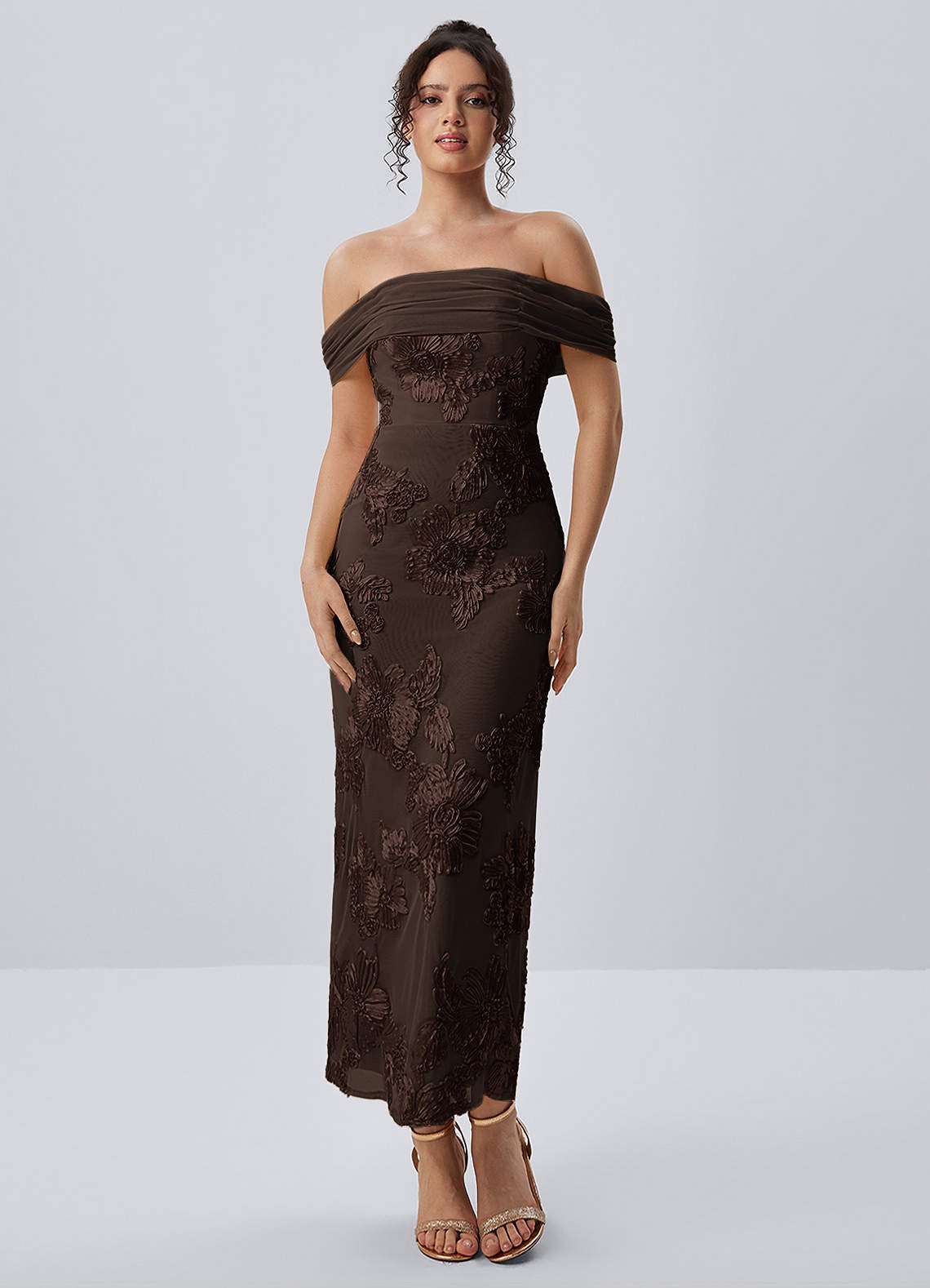 Berenice Sheath Off-the-Shoulder 3D Floral Lace Prom Dress in Pale Purple