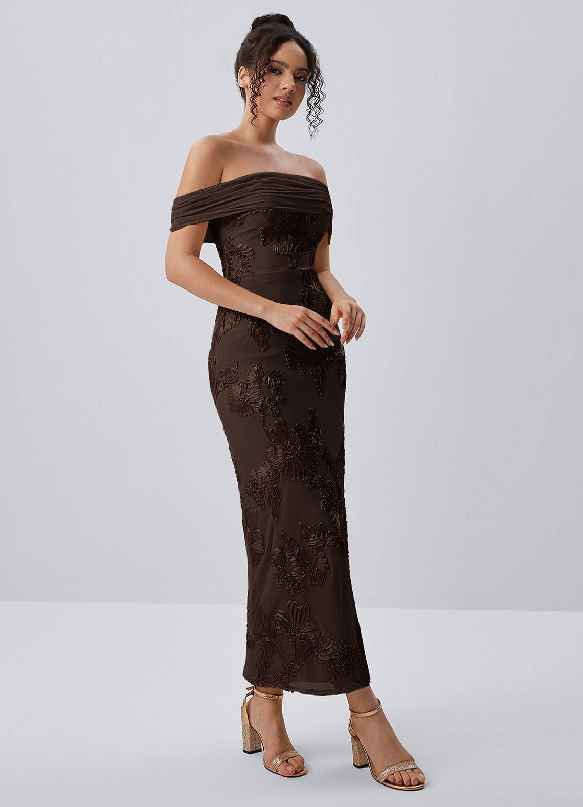 Berenice Sheath Off-the-Shoulder 3D Floral Lace Prom Dress in Coco